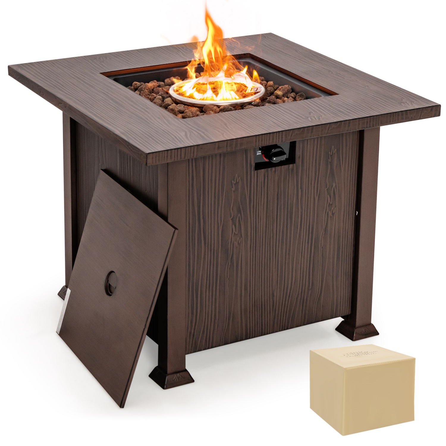 Costway 32" Patio Square Fire Pit Table 50,000 BTU Propane Gas Table with Lid & Lava Rocks