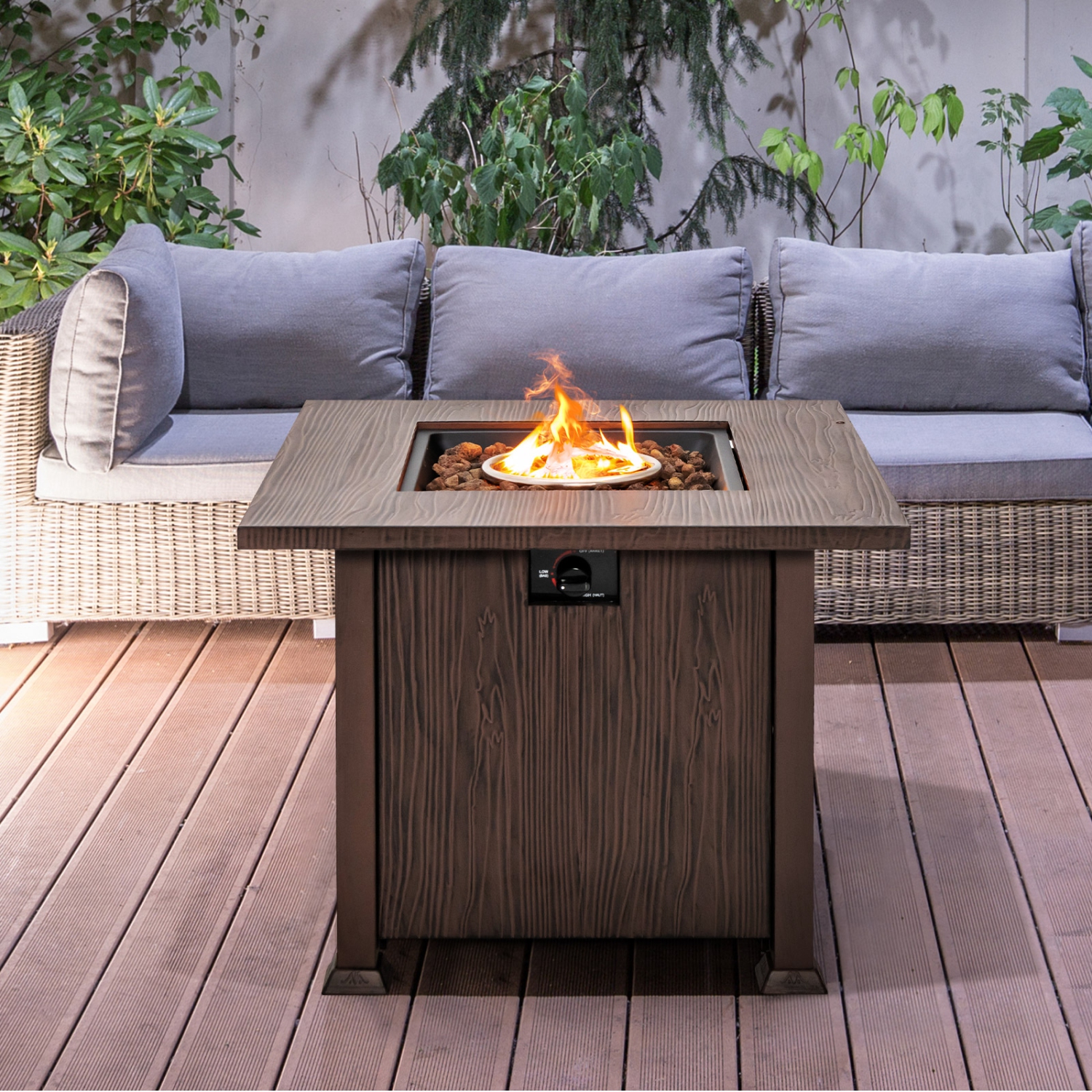 Costway 32" Patio Square Fire Pit Table 50,000 BTU Propane Gas Table with Lid & Lava Rocks