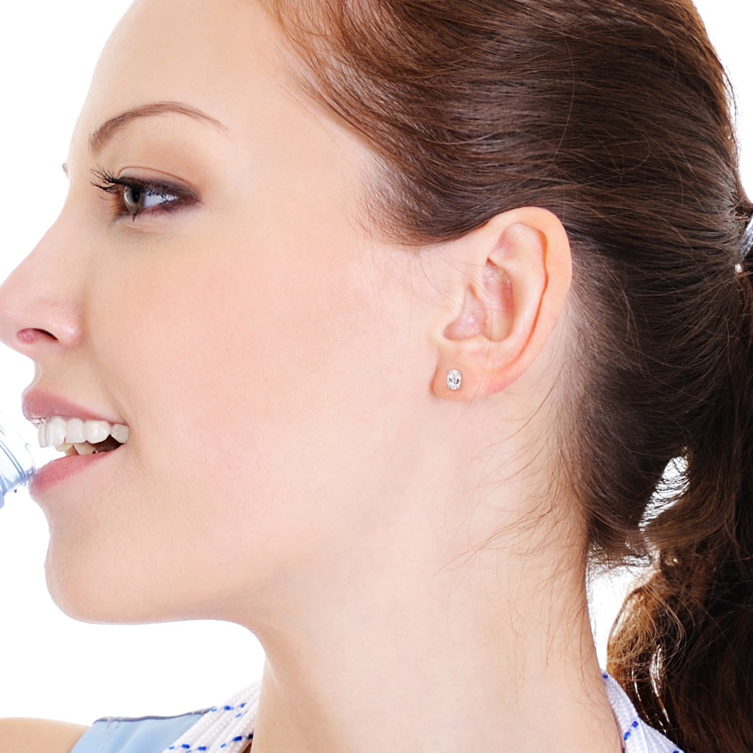 AMOUR Boucles d'oreilles en argent sterling avec topaze blanche ovale