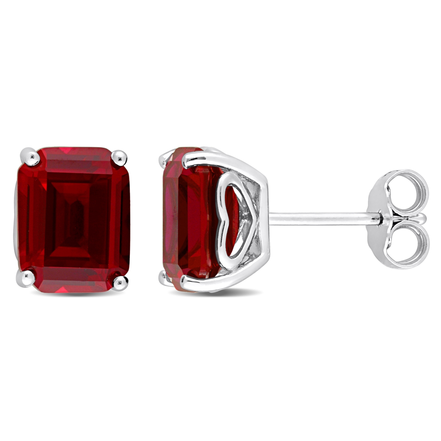 Amour Octagon Created Ruby Stud Earrings in Sterling Silver