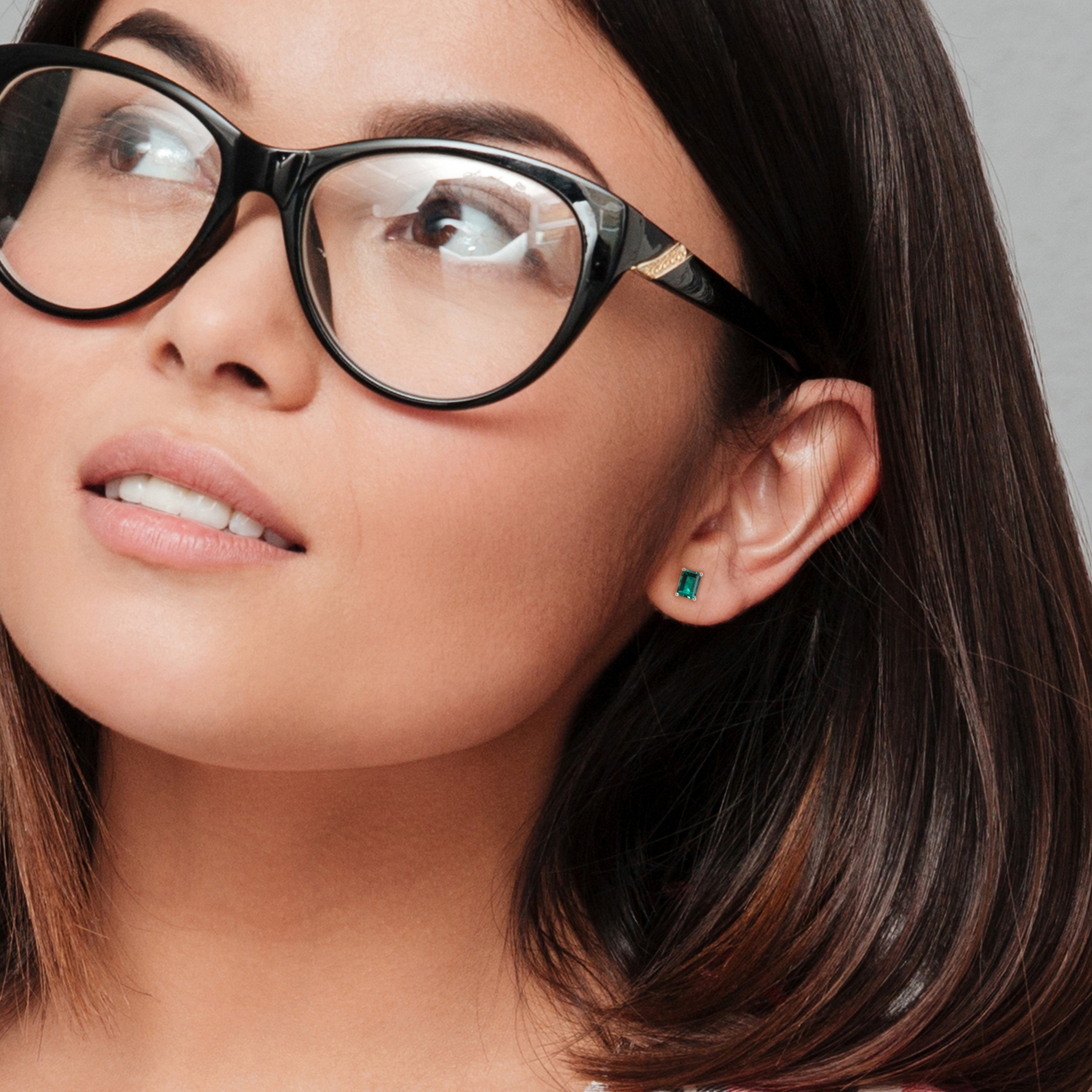 Amour Octagon Created Emerald Stud Earrings in Sterling Silver