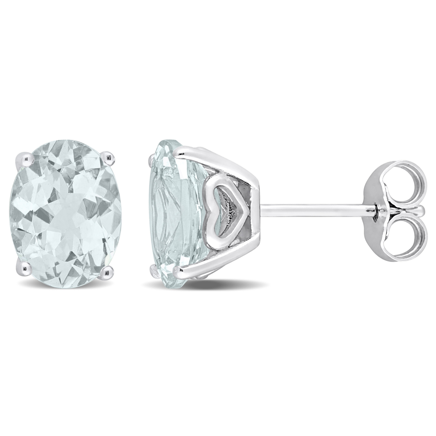 Amour Oval Aquamarine Stud Earrings with Heart Design in Sterling Silver