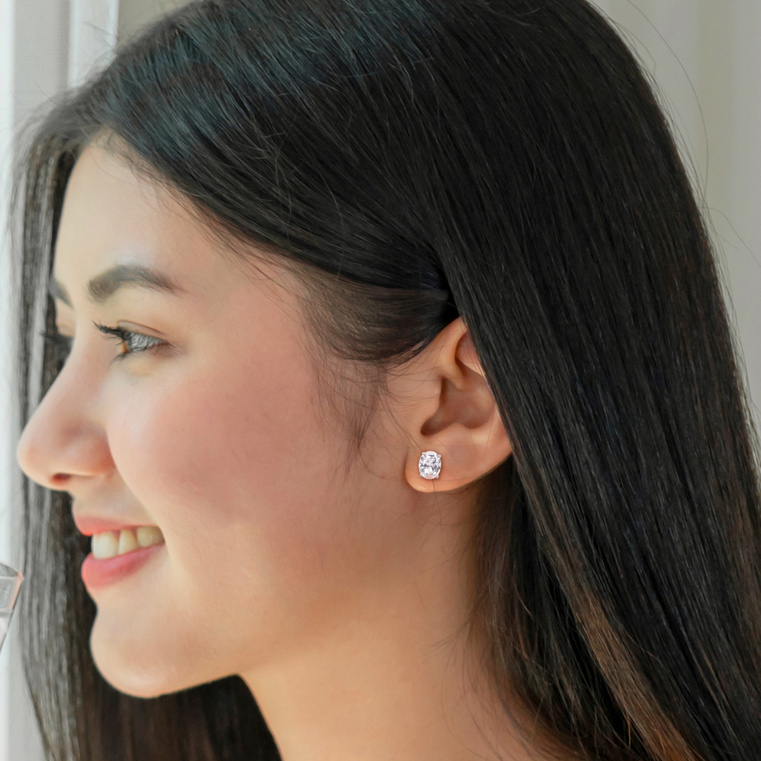 Oval Created White Sapphire Stud Earrings in Sterling Silver