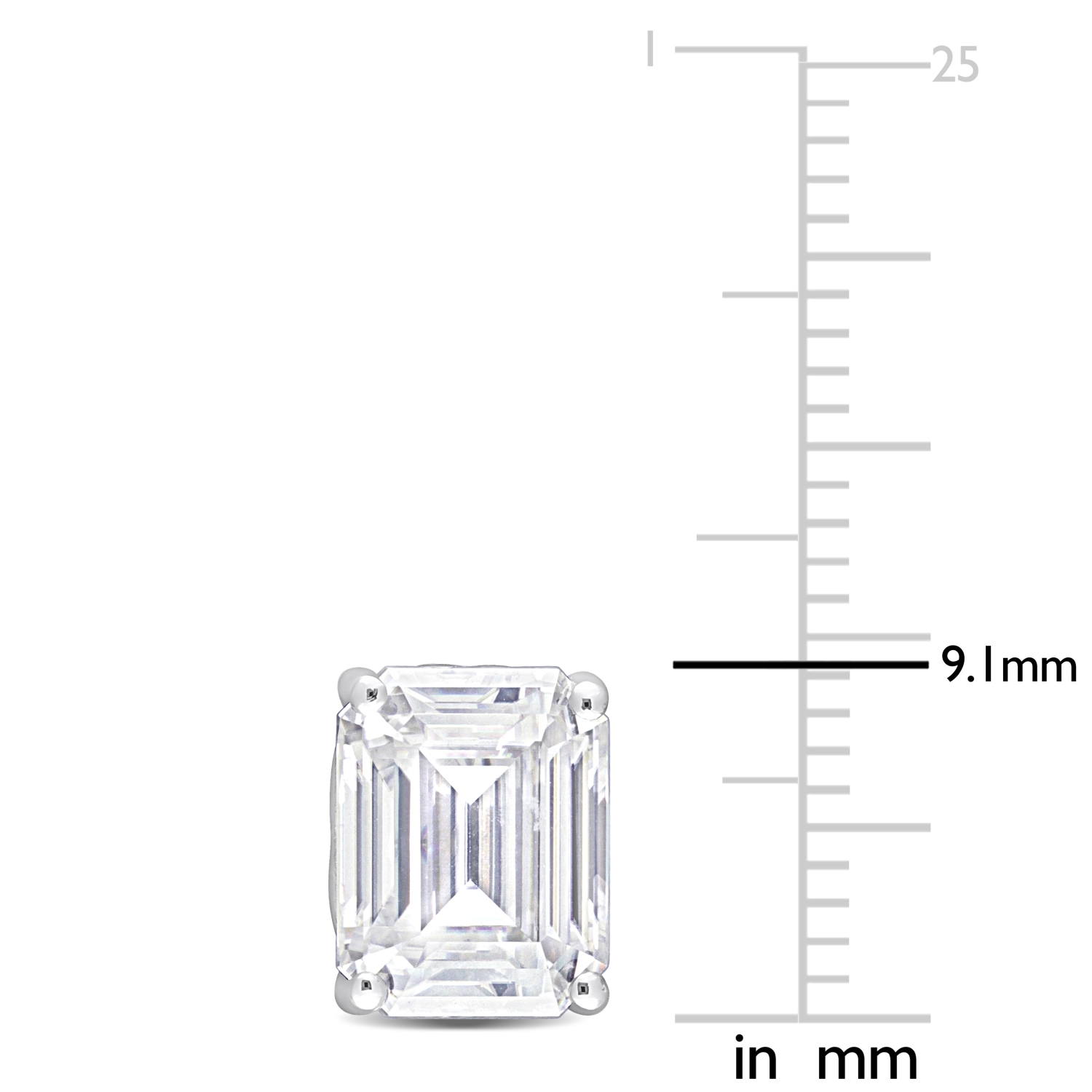 Amour Emerald Cut Created Moissanite Stud Earrings with Heart Detail in Sterling Silver