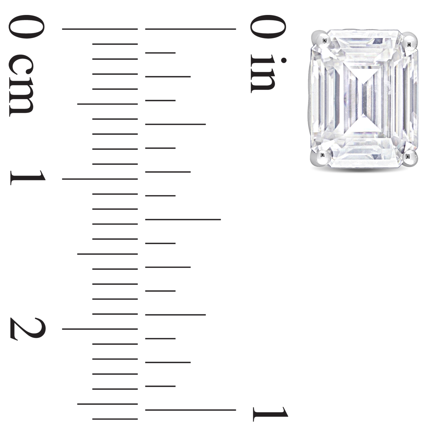 Amour Emerald Cut Created Moissanite Stud Earrings with Heart Detail in Sterling Silver