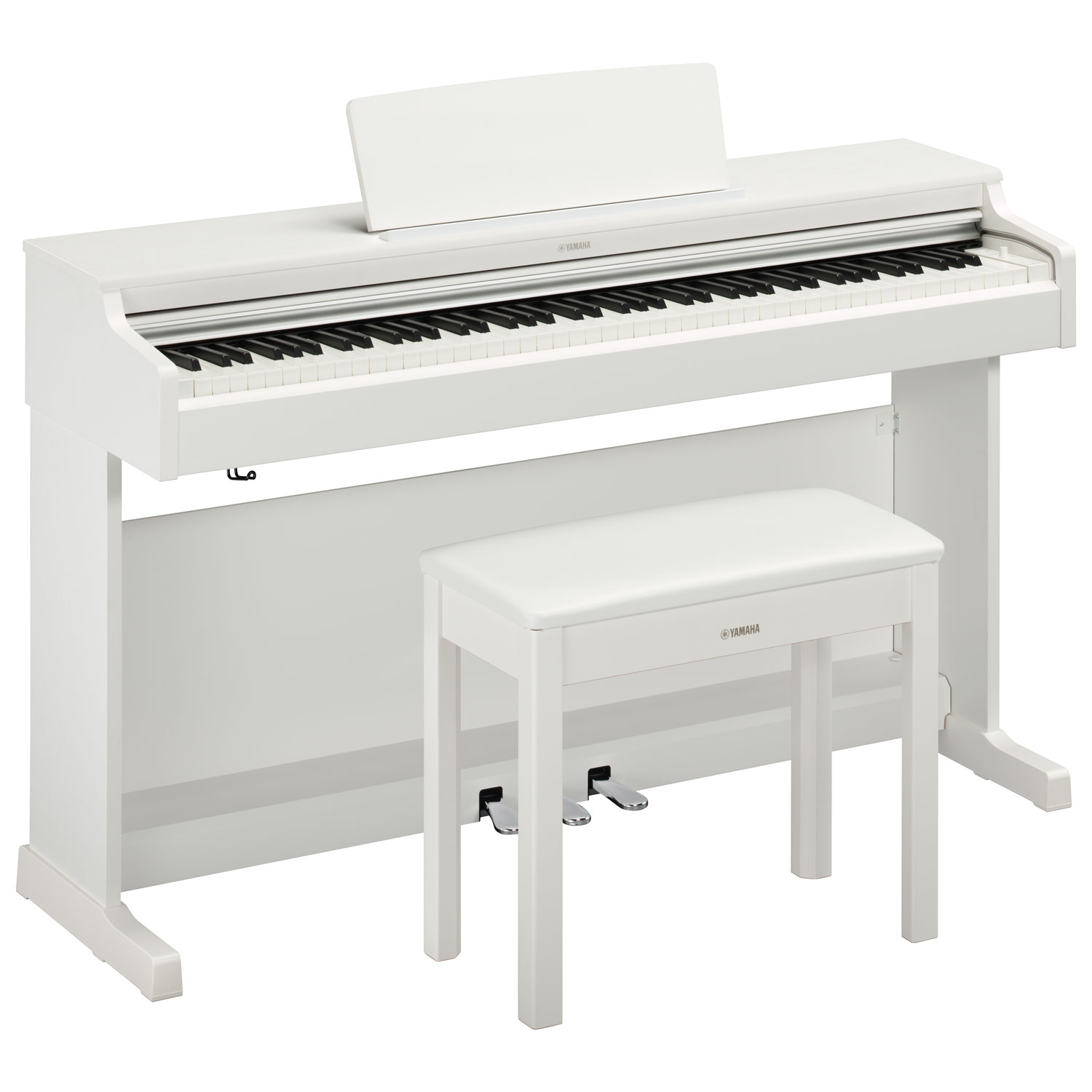 Piano numérique à 88 touches lestées à marteaux ARIUS standard de Yamaha avec support, banc et 3 pédales - Blanc