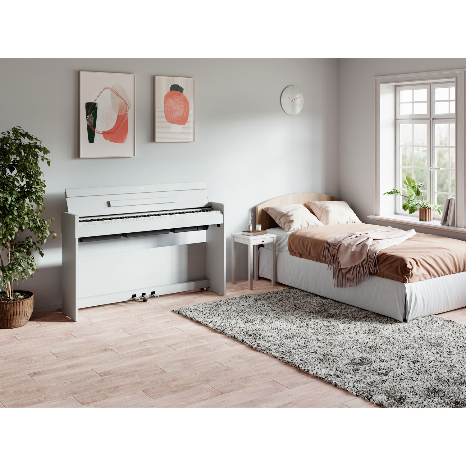 Yamaha ARIUS Slim 88-Key Weighted Action Digital Piano with Stand & 3 Pedals - White