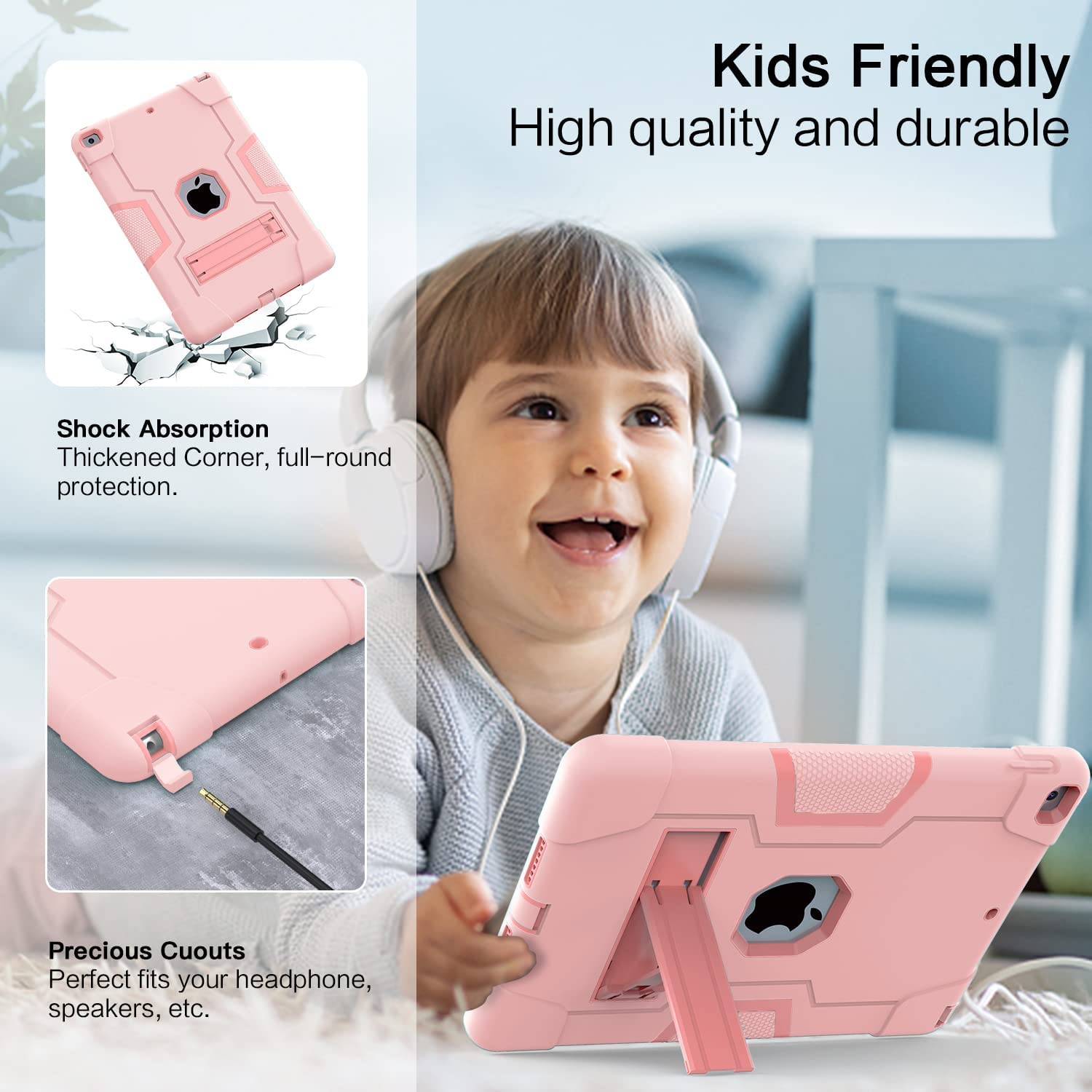 iPad 9th Generation Case, iPad 8th Generation Case, iPad 7th Gen Case, iPad 10.2 2021/2020/2019 Case, SuperShield 3 in 1 Heavy Duty - Rose Gold