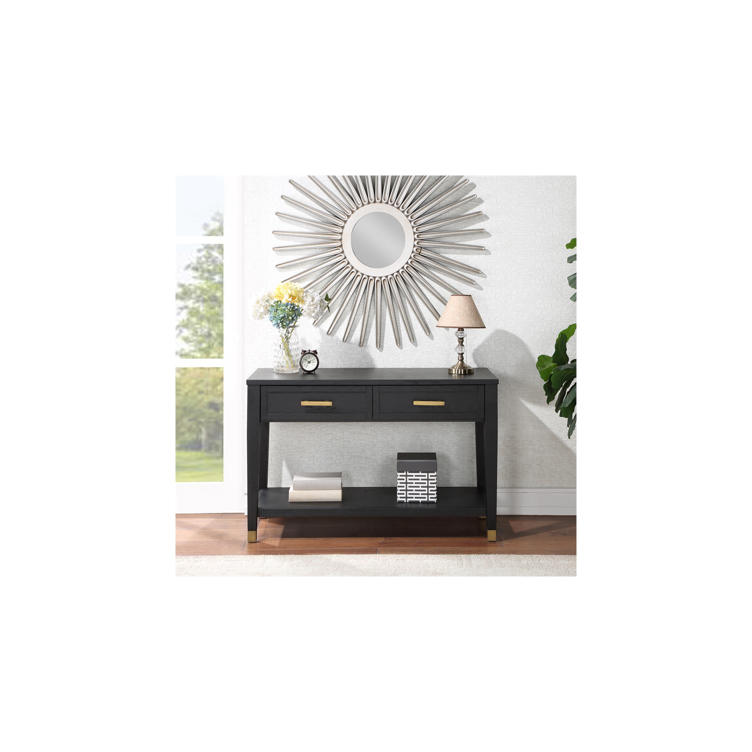 Yves Rubbed Charcoal Wood 2-drawer Sofa Table