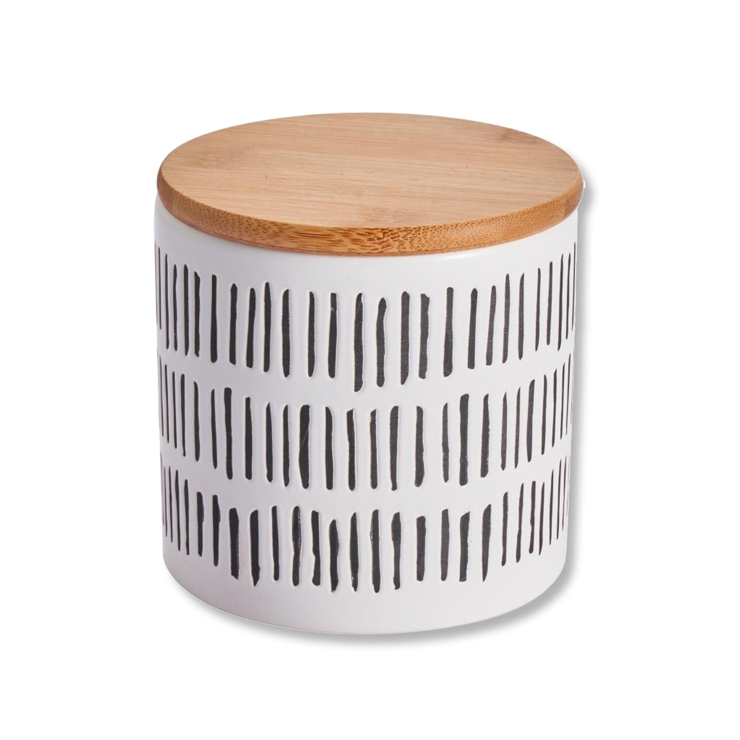 ITY International - Set of 3 Airtight Ceramic Storage Jars with Bamboo Lid, Size Small, White and Black