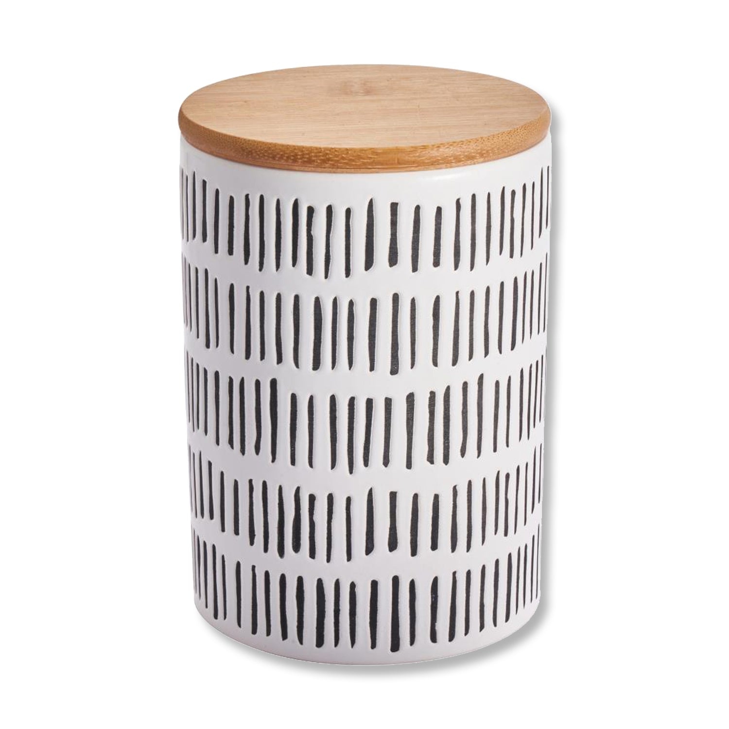 ITY International - Set of 3 Airtight Ceramic Storage Jars with Bamboo Lid, Size Large, White and Black