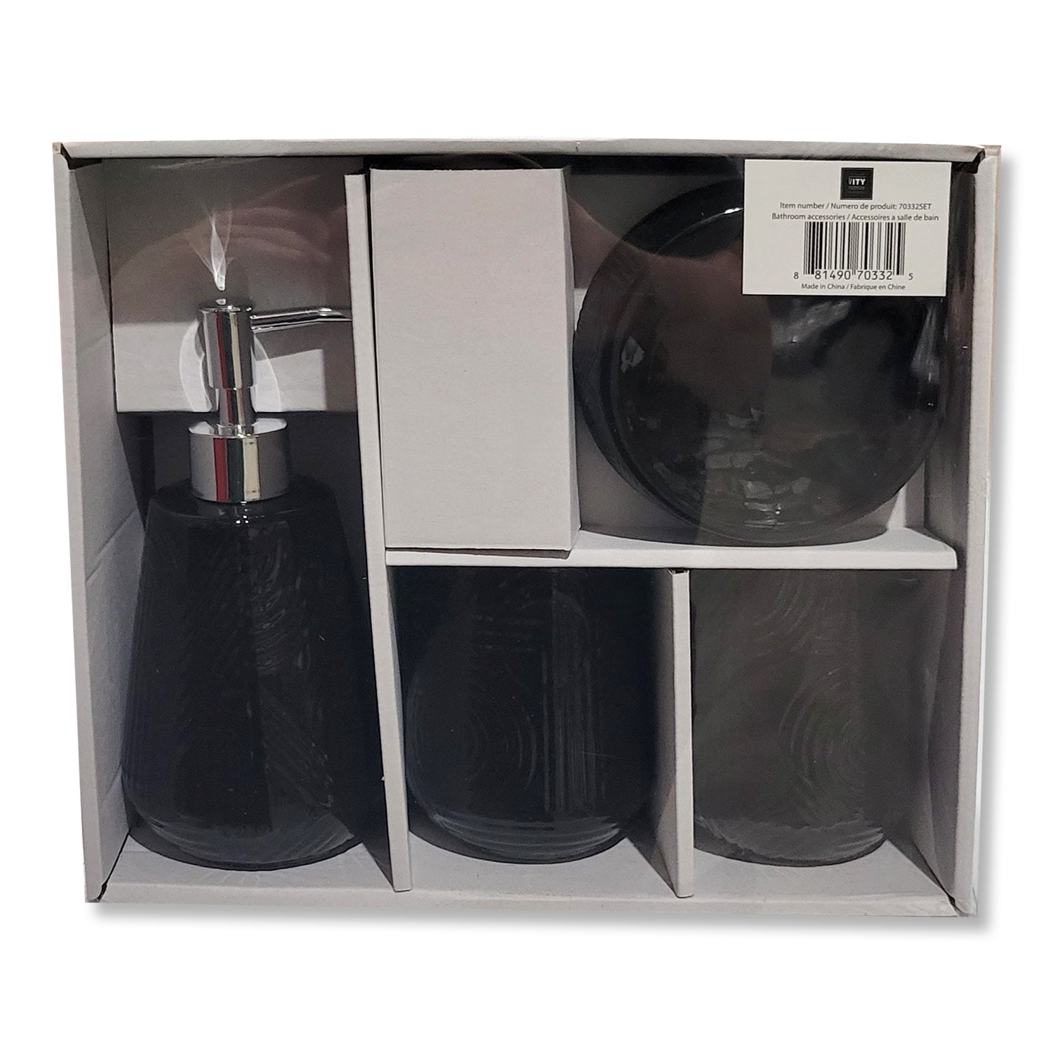 ITY International - Set of 4 Pieces of Bathroom Accessories, Made of Ceramic, Black