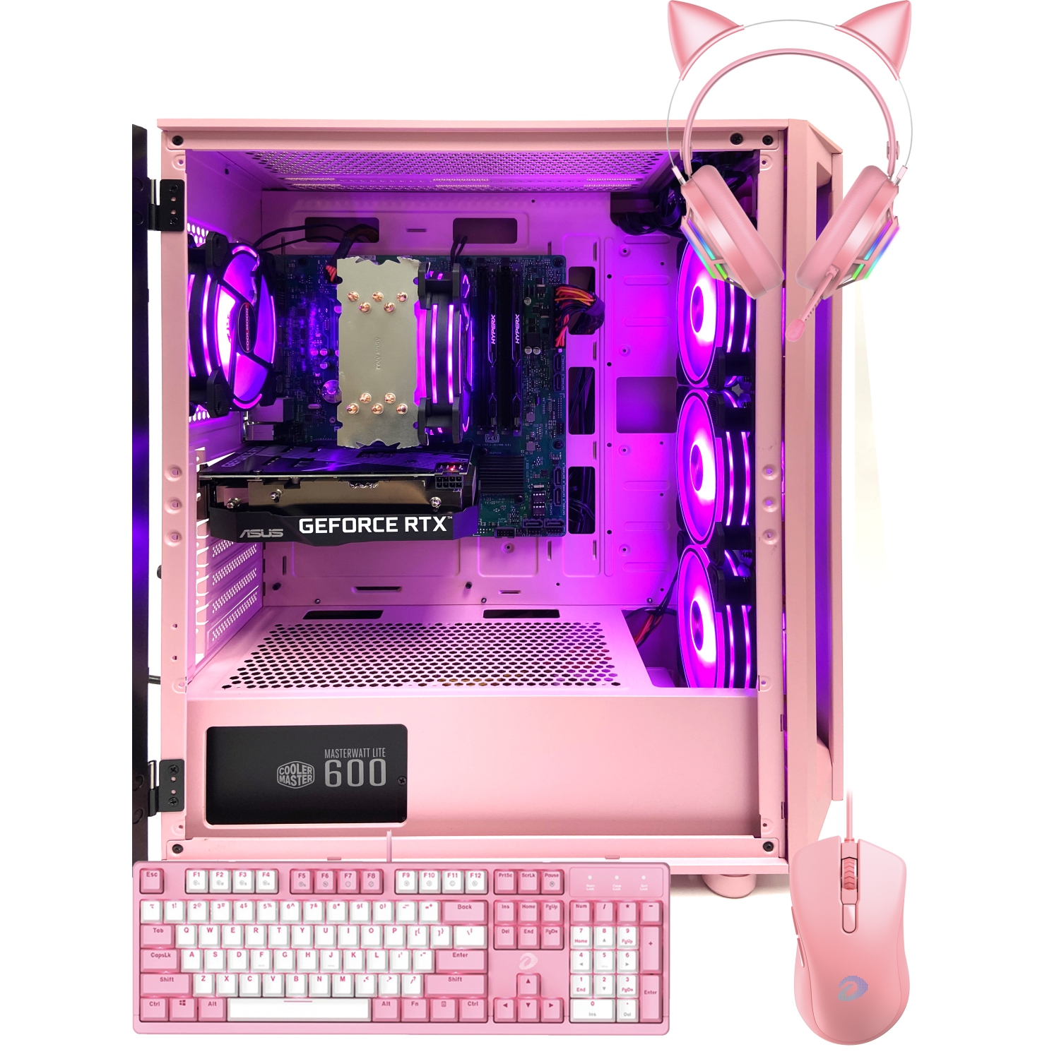 Gaming Pink Setup Desktop Tower PC-Intel Core i5 16 GB RAM + 1TB SSD Windows 11 GTX 1660 Super, Keyboard, Mouse, Headset