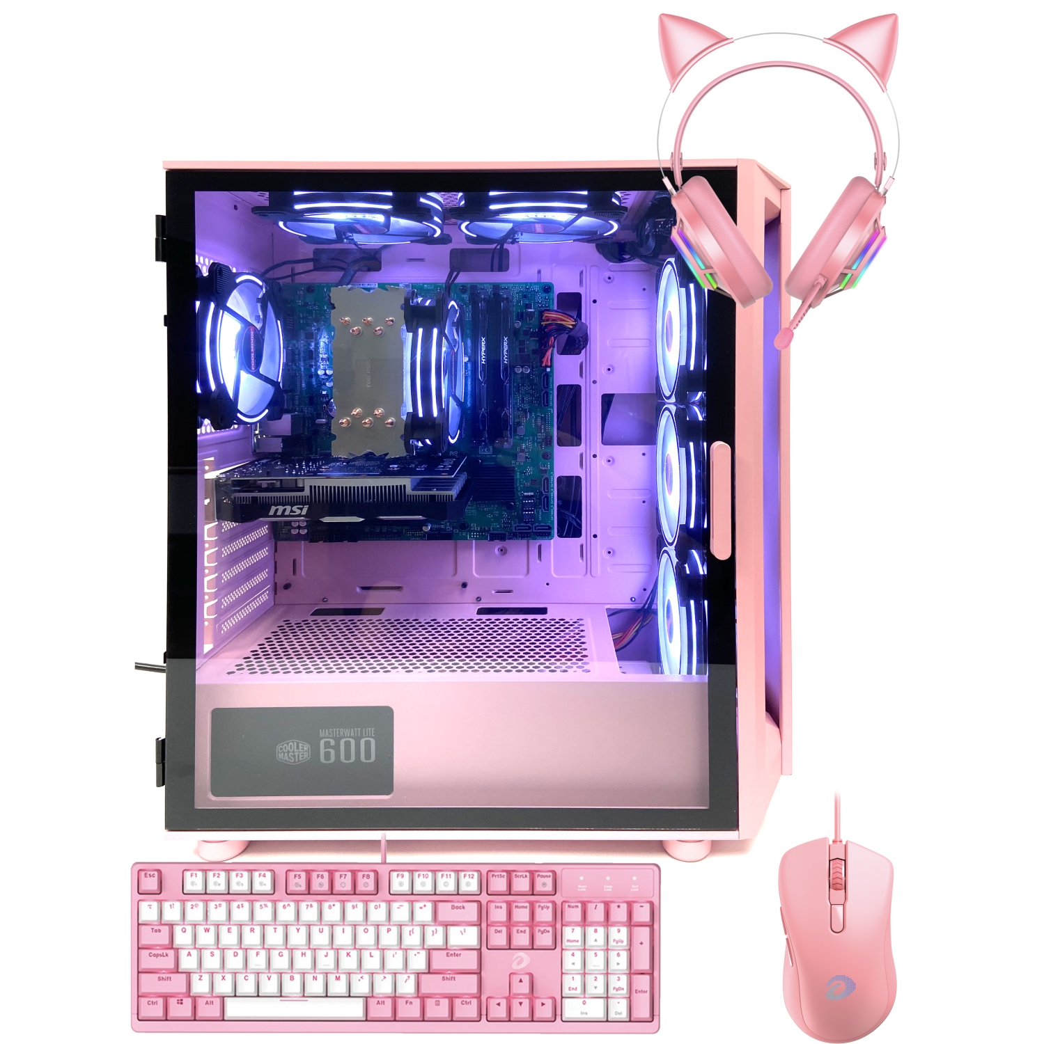 Gaming Pink Setup Desktop Tower PC-Intel Core i5 16 GB RAM + 1TB SSD Windows 11 RTX 4060 , Keyboard, Mouse, Headset
