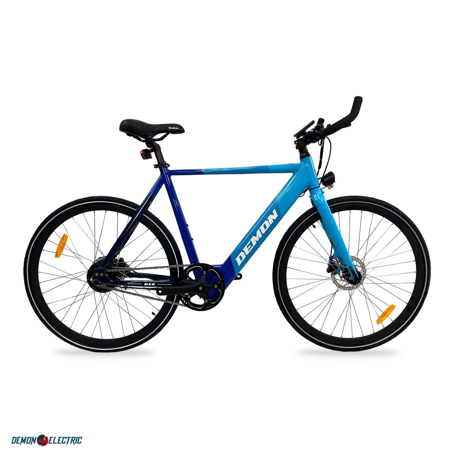 Demon Electric 6ix 250W 27.5-in City Electric Bike, 50-60km Battery Range (10.5Ah), BOLIDS Hydraulic Brakes, Bull Horn, 40 lbs Lightweight & Stylish Design - Blue Gradient