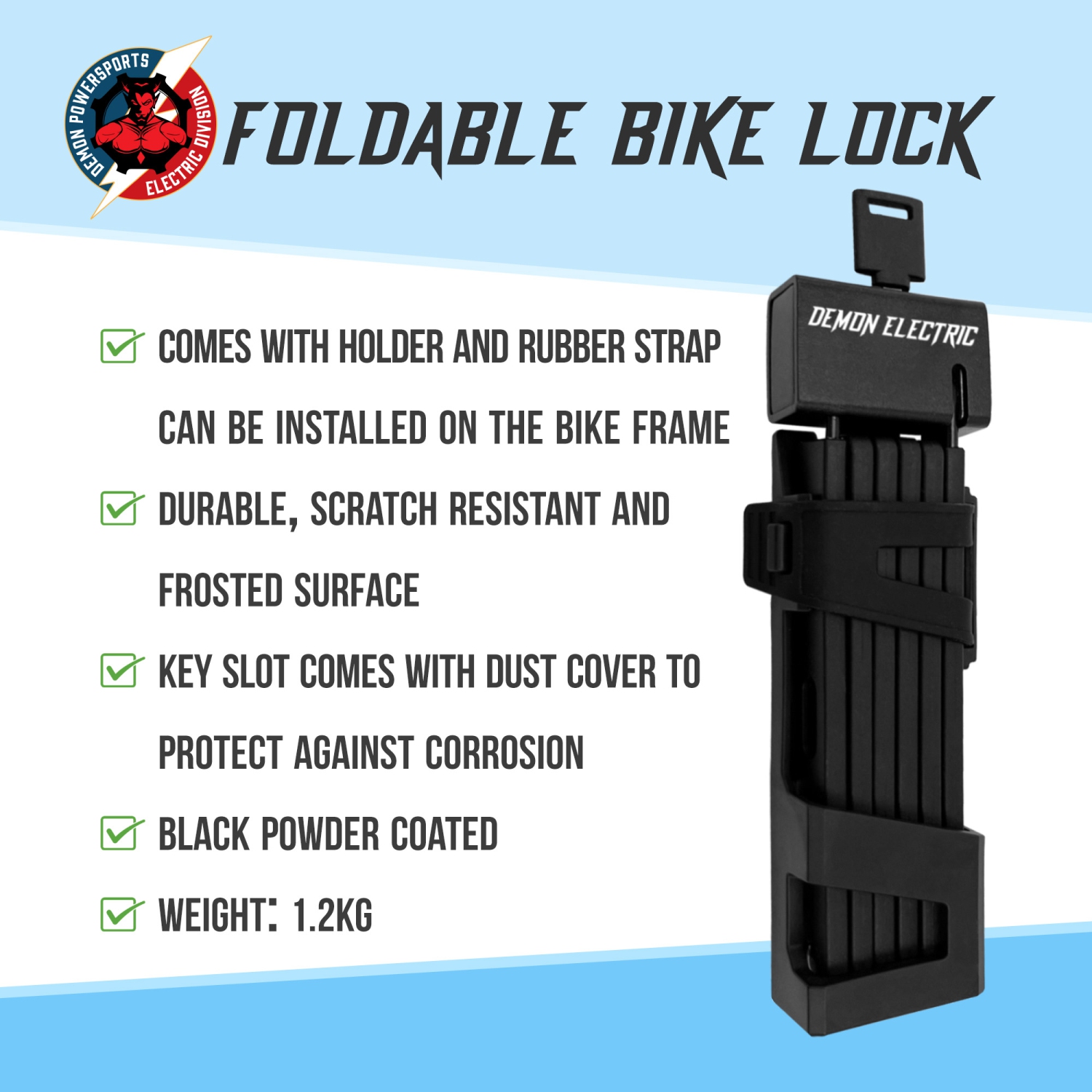 Demon Electric Bike Lock, Foldable 38" E-Bike Lock, Anti-Theft High Strength Steel Folding Bicycle Lock, Comes with 2 Keys, Easy to Transport