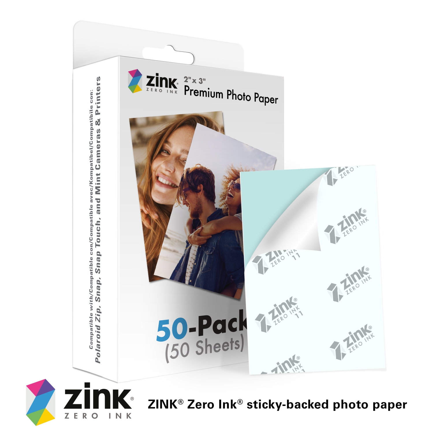 Papier photo instantané ZINK de 2 x 3 po de qualité supérieure, papier d’impression à arrière adhésif