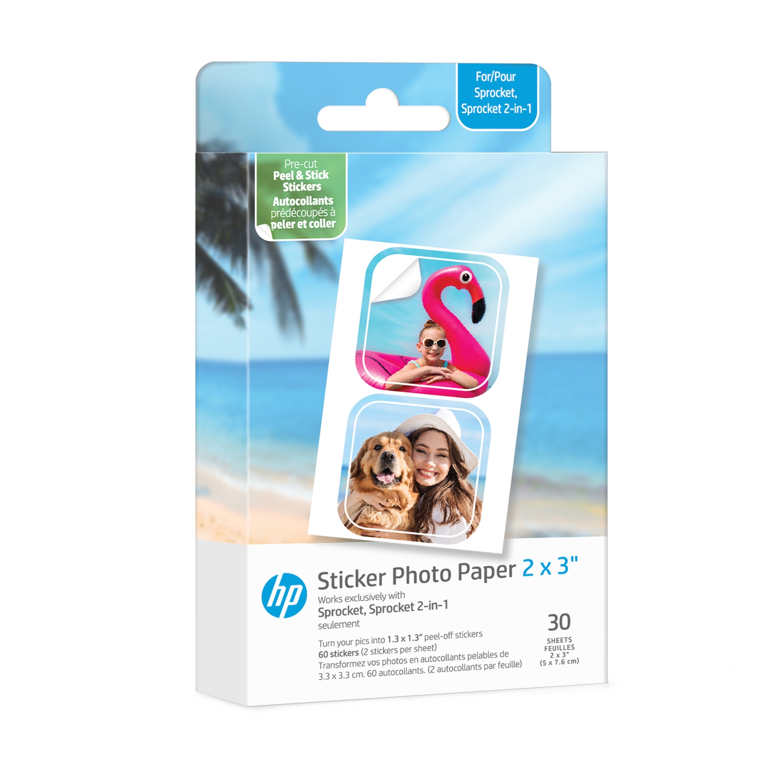 HP Sprocket 2x3” Premium Zink Pre-Cut Sticker Photo Paper, 30 Printing Paper Sheets