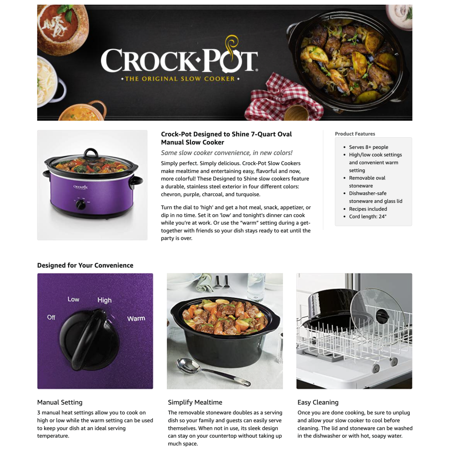 Crock-Pot 7 QT Large Capacity Design to shine Versatile Food Slow Cooker, Home Cooking Kitchen Appliance, Turquoise