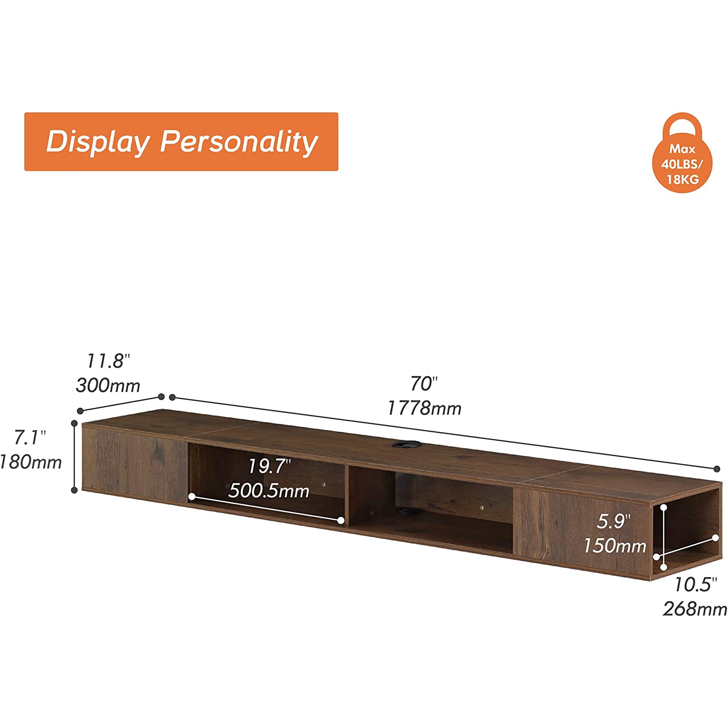 WAMPAT TV Stand with LED Lights for 65/70/75 inch TVs, Wall Mounted Shelf Under TV Cabinet, Entertainment Center Media Console with Storage for