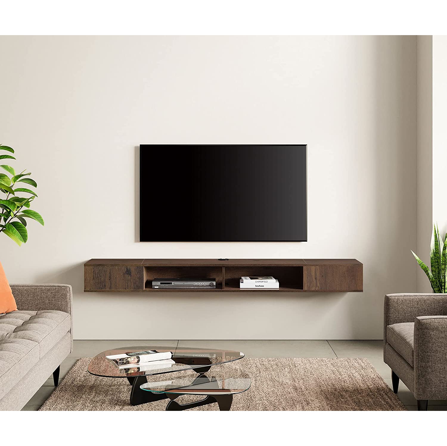 WAMPAT TV Stand with LED Lights for 65/70/75 inch TVs, Wall Mounted Shelf Under TV Cabinet, Entertainment Center Media Console with Storage for