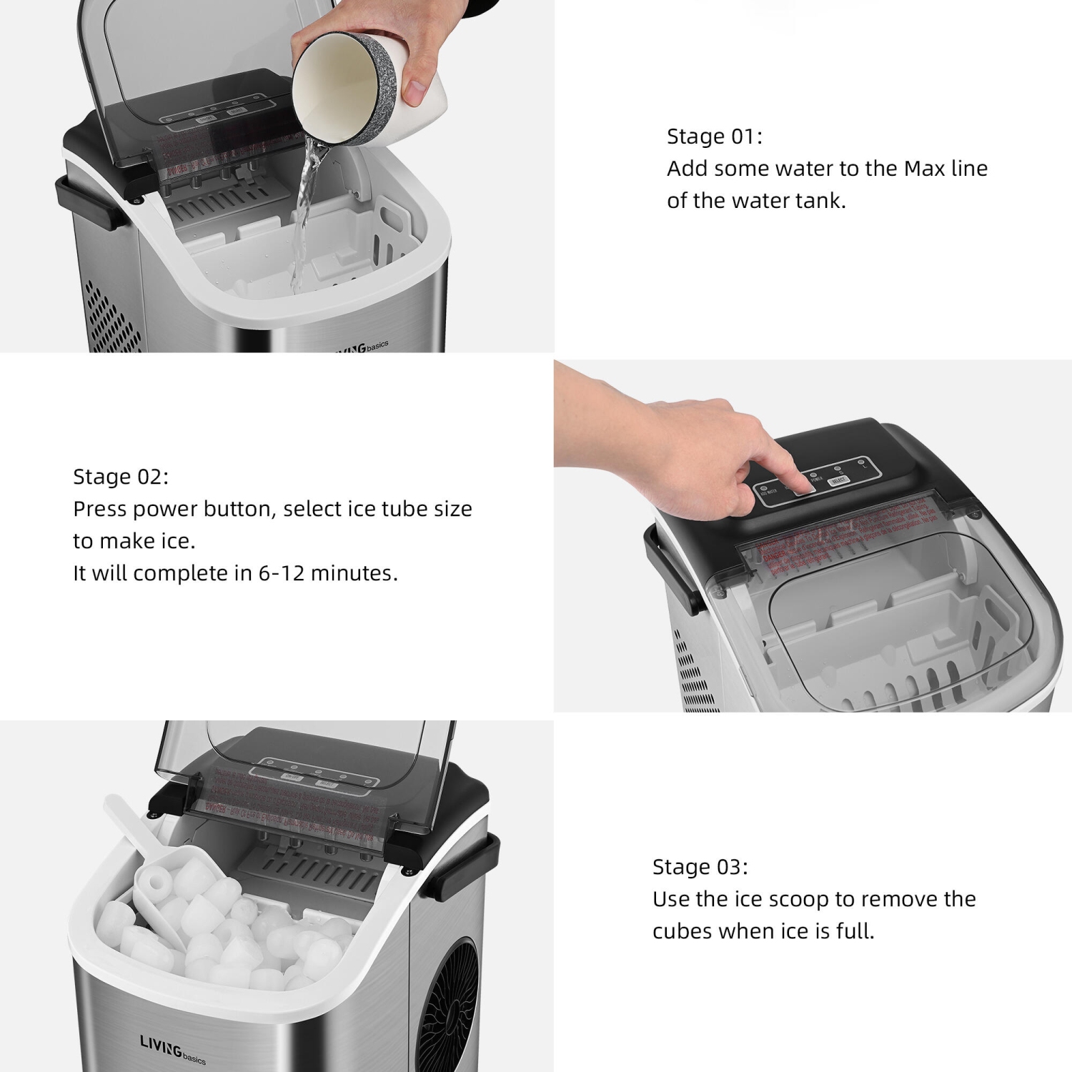 Machine à glaçons portable avec réservoir d'eau de 1,2 L, machine à glaçons de comptoir en acier inoxydable 26 lb/24 h avec pelle à glace et panier