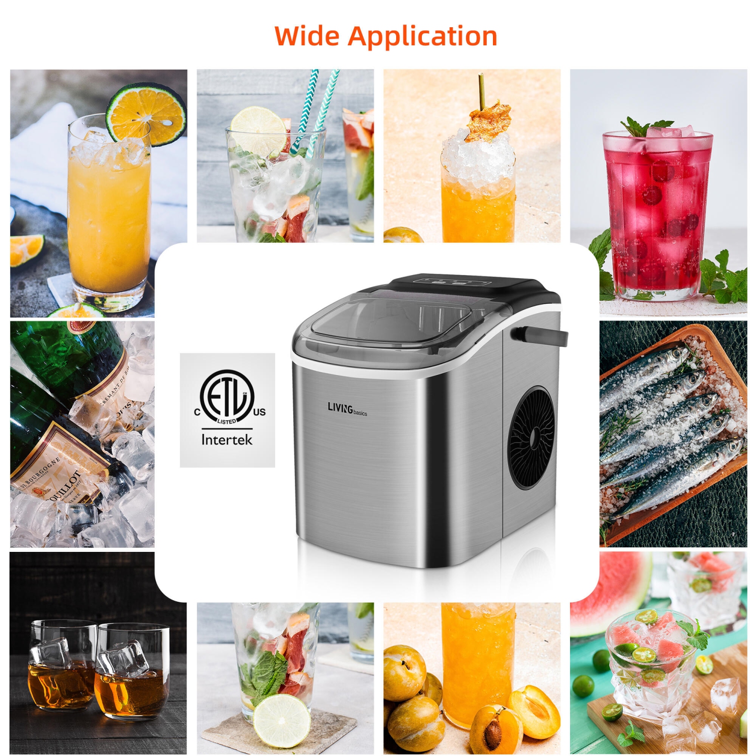 Machine à glaçons portable avec réservoir d'eau de 1,2 L, machine à glaçons de comptoir en acier inoxydable 26 lb/24 h avec pelle à glace et panier