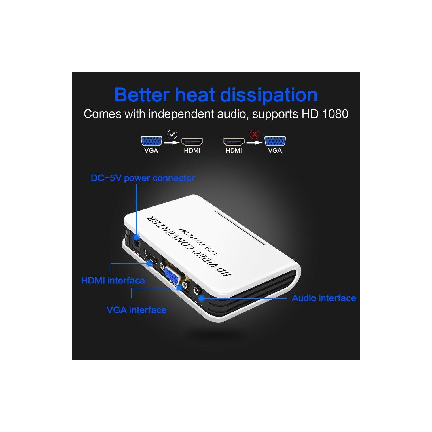 VGA to HDMI 1080p Output HD USB Audio Tv/av/hdtv Video Cable Converter Adapter