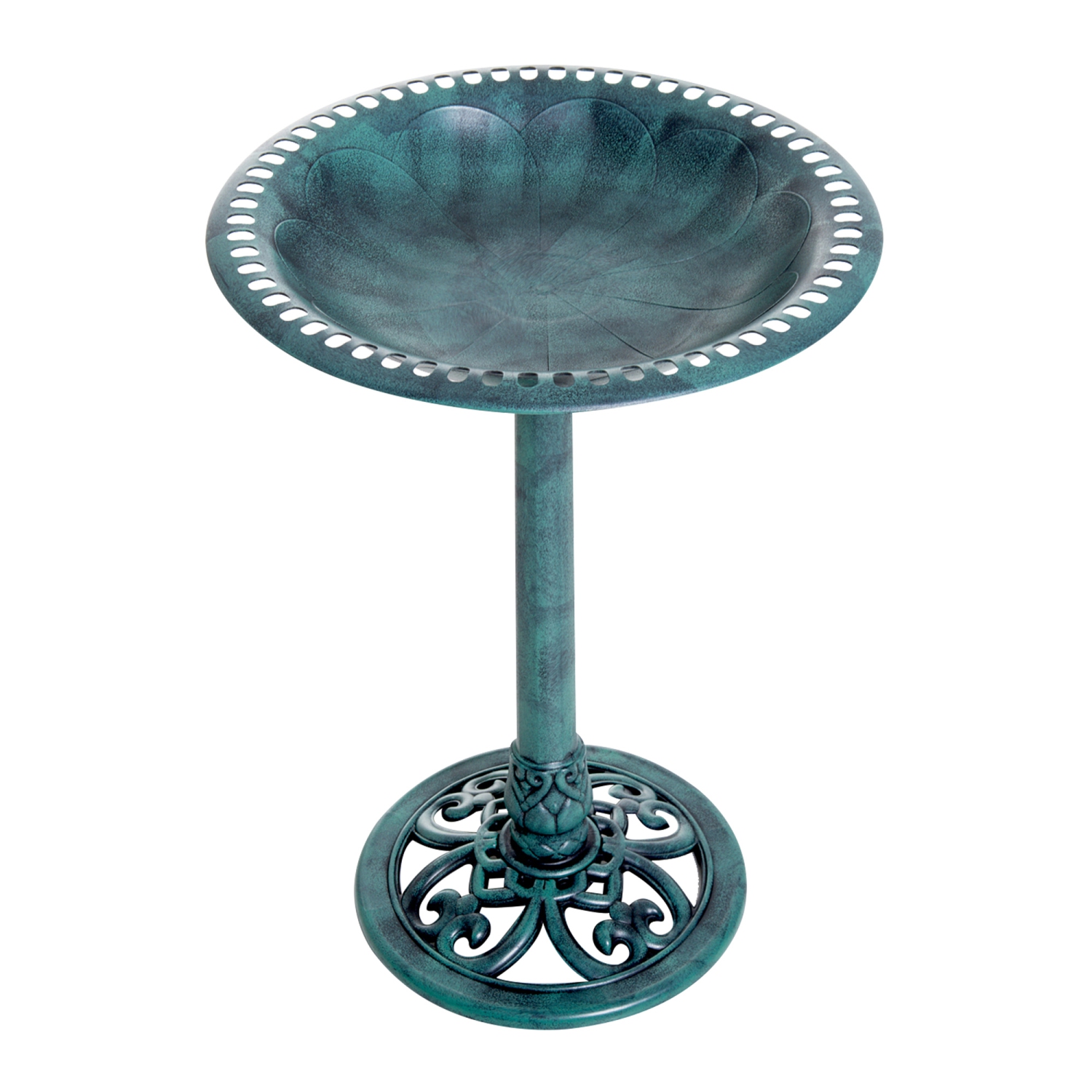 Outsunny 27'' Bird Bath Outdoor Resin Decor with Fleur De Lis Pattern, Time-Worn Finish