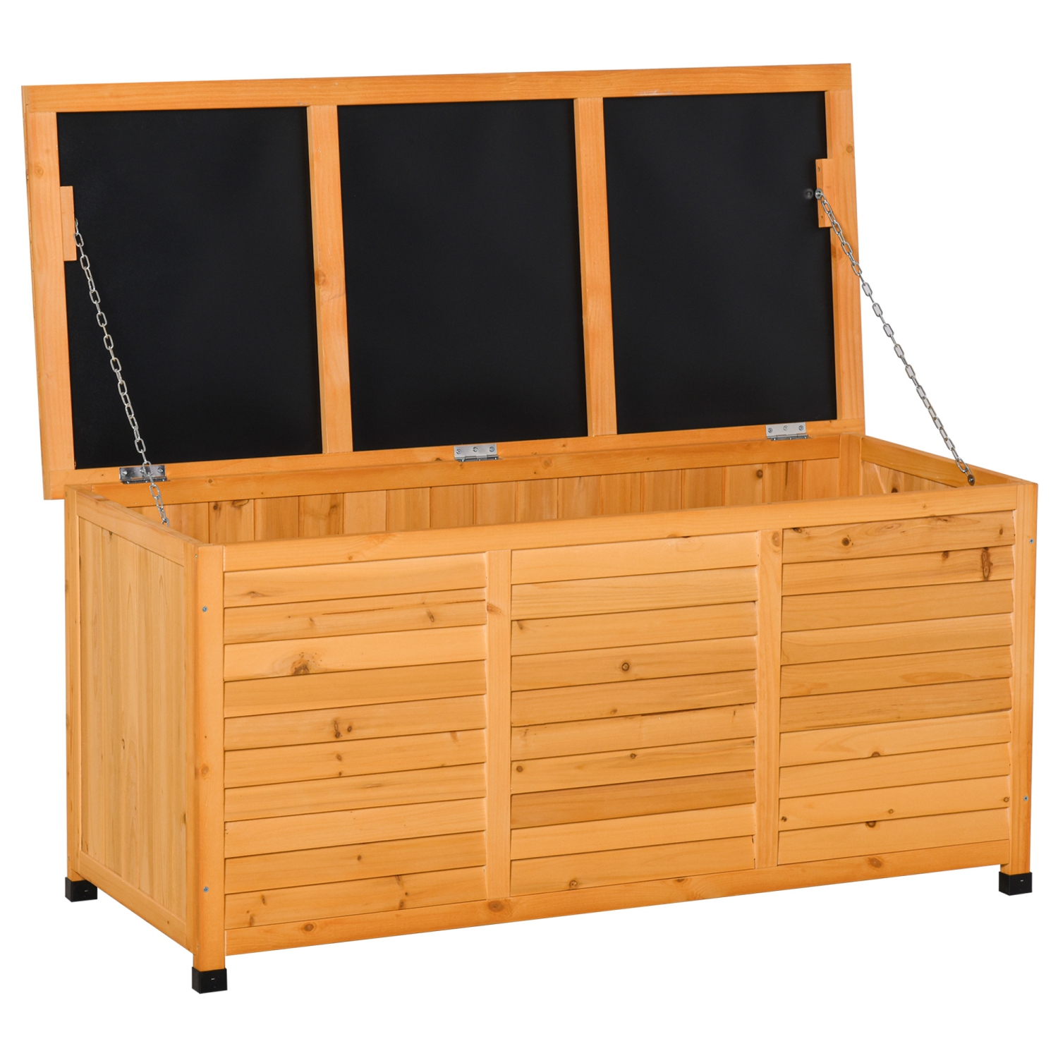 Outsunny 75 – Banc de rangement en bois pour terrasse, bac de rangement extérieur jardin avec écart pour l'aération et fini de lutte contre les