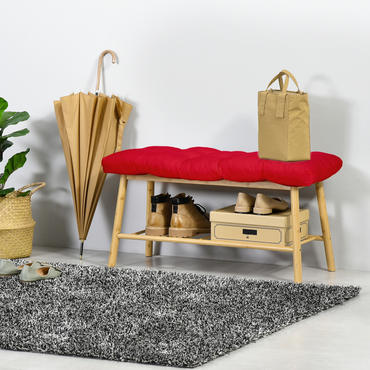 Outsunny Set of 2 Patio Bench Replacement Cushions, 2 Seater Outdoor Loveseat Cushion Seat Pad, 43" x 19" x 3", Wine Red