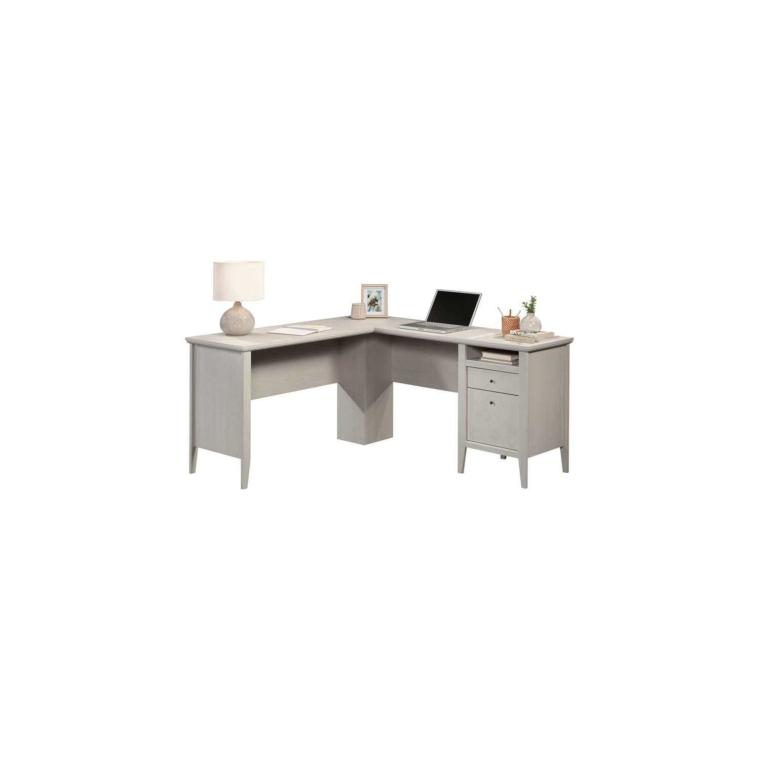 Sauder Larkin Ledge Engineered Wood L-Desk in Glacier Oak Finish