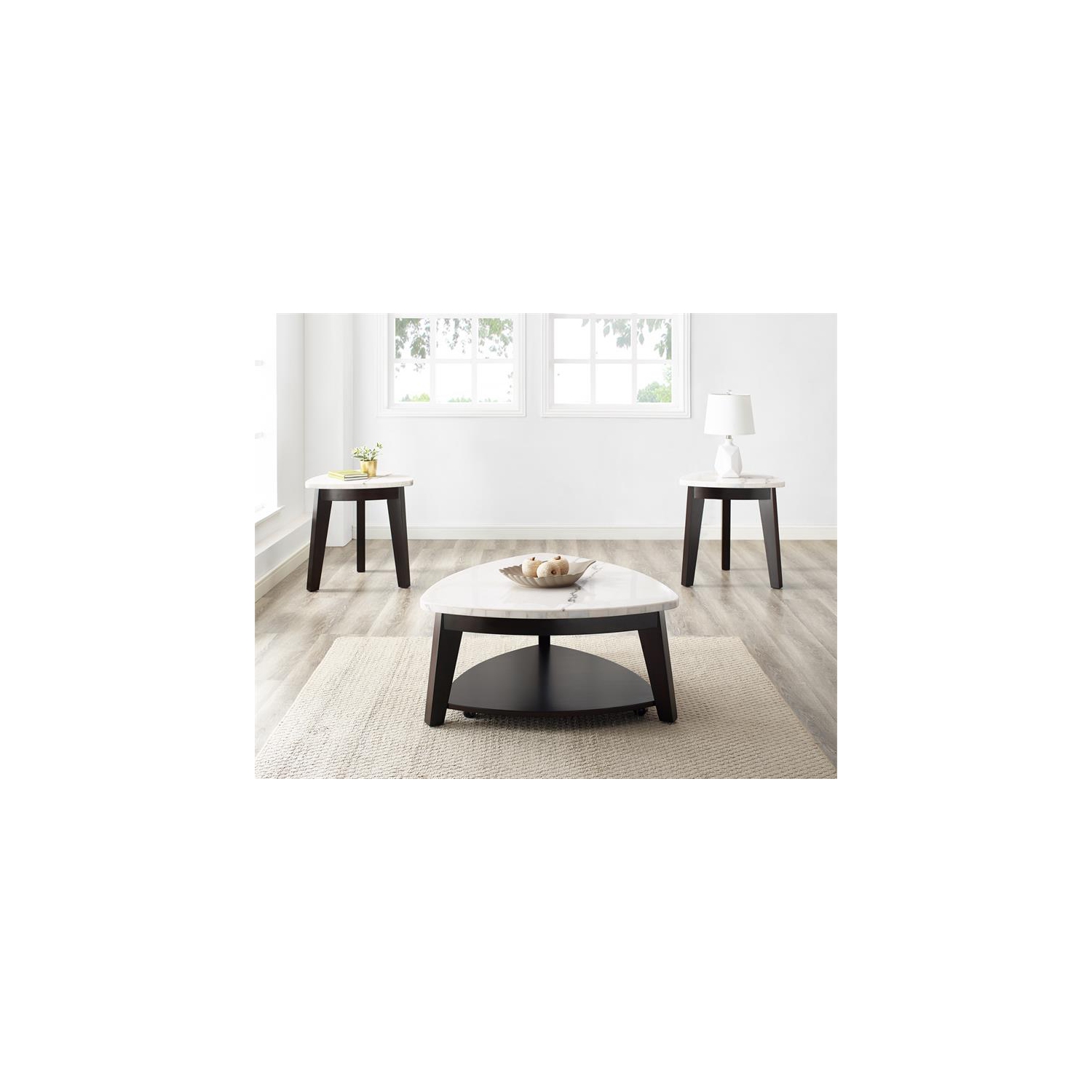 Table basse Francis à dessus en marbre blanc avec base noire