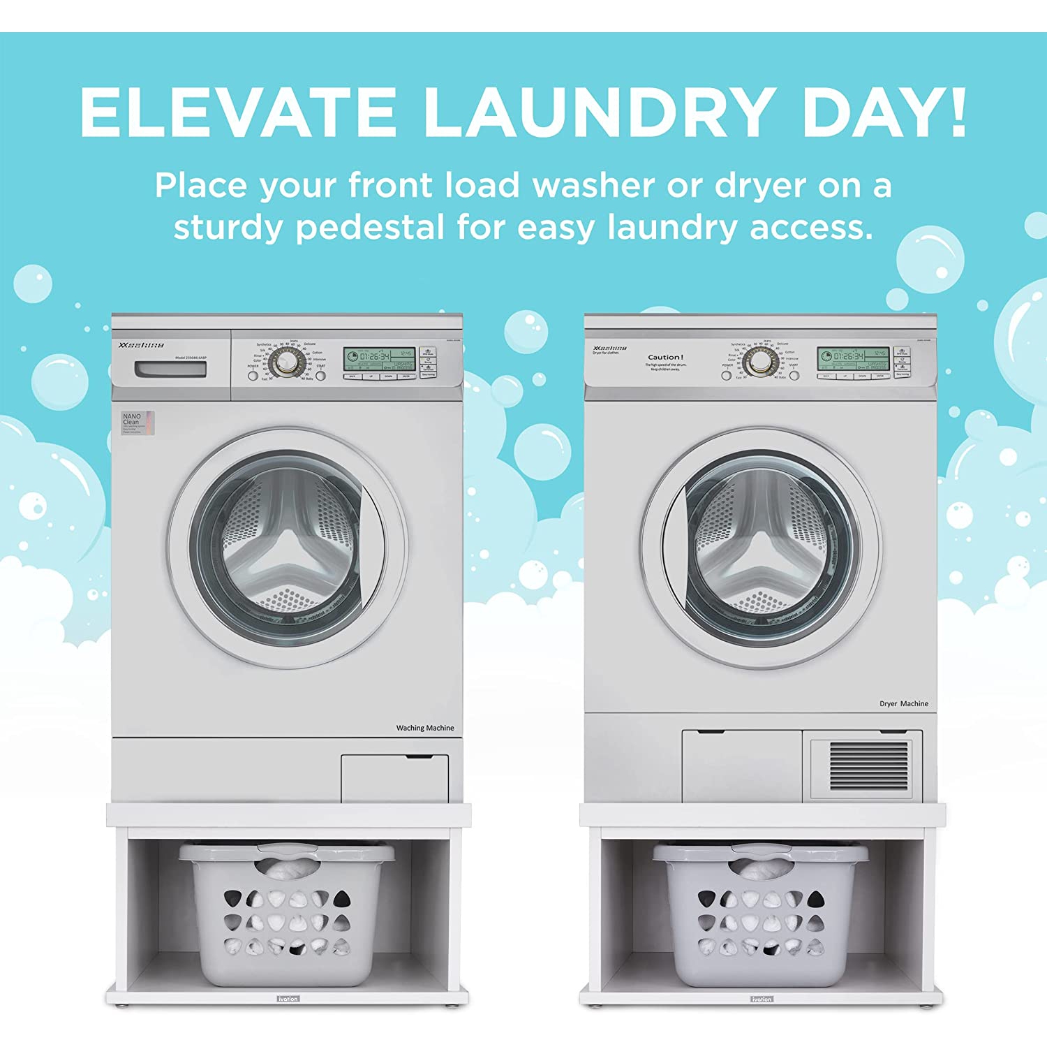 Ivation - Caisson de buanderie en bois pour laveuse et sécheuse, conçu pour convenir à toutes les machines