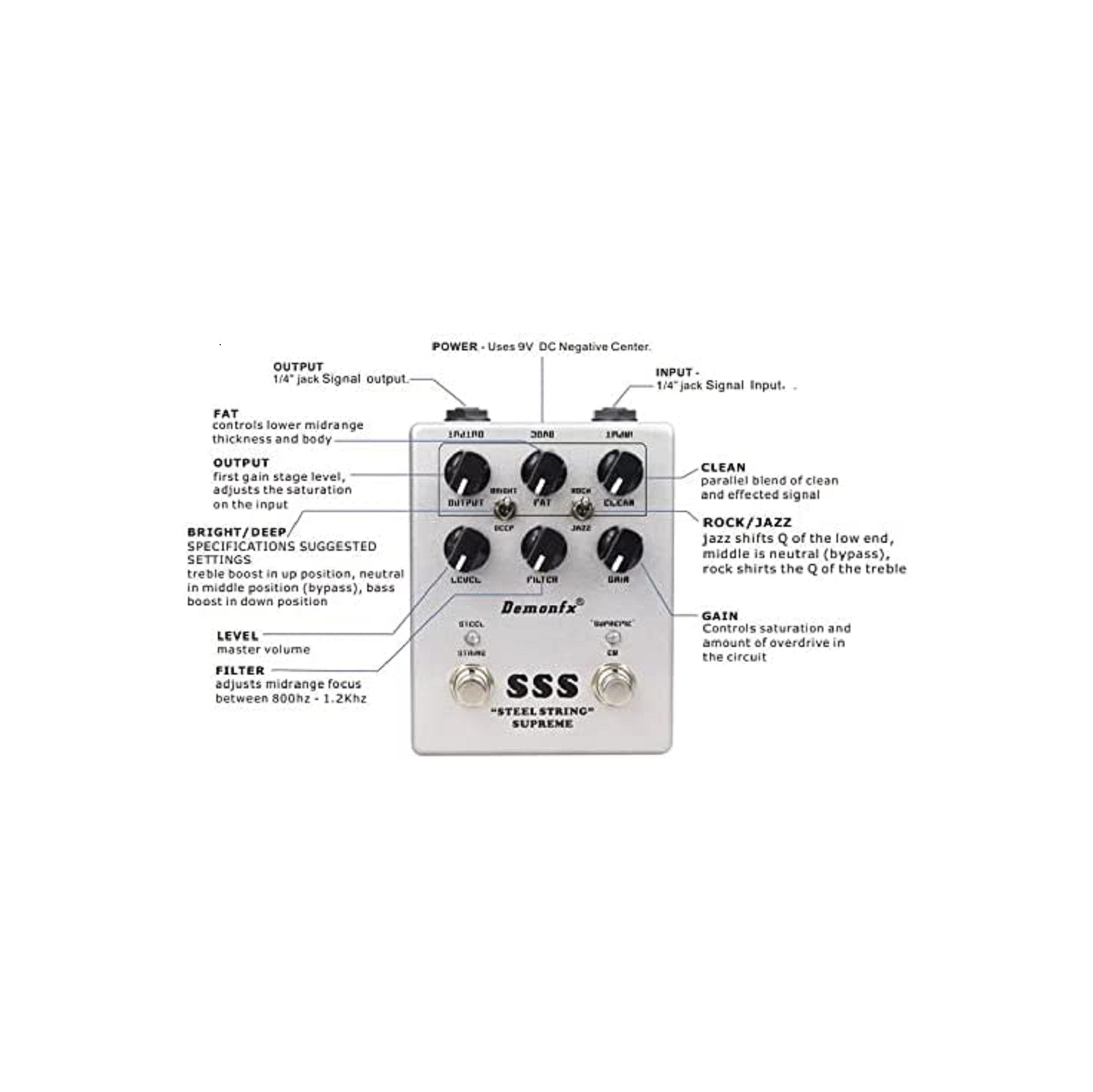 ギター Demonfx SSS \"STEEL STRING\" SUPREME DemonFx Steel String Supreme Overdrive Electric Guitar Pedal