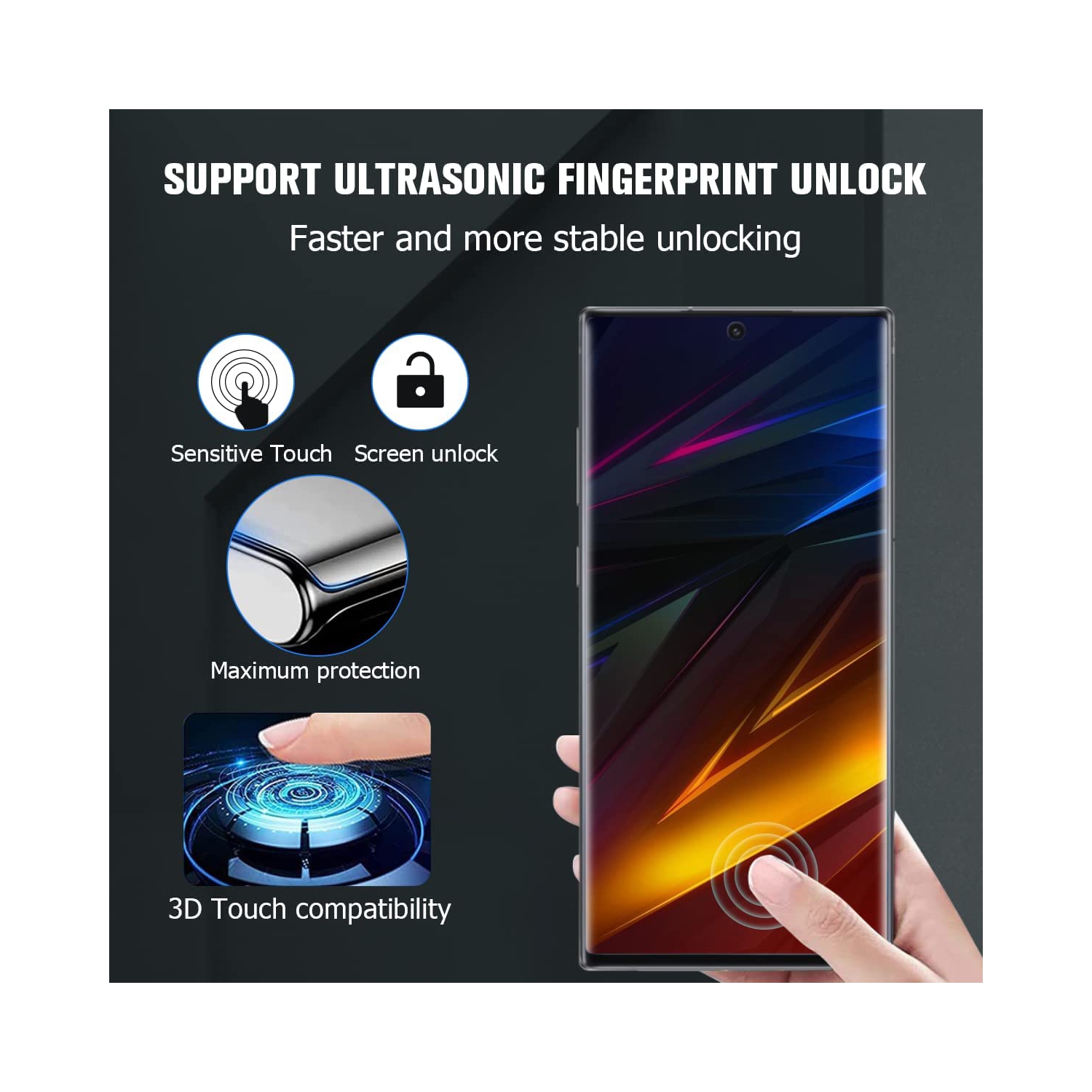 Verre trempé incurvé XCRS 3D, protecteur d'écran et film de protection prenant en charge le déverrouillage des empreintes digitales pour Samsung