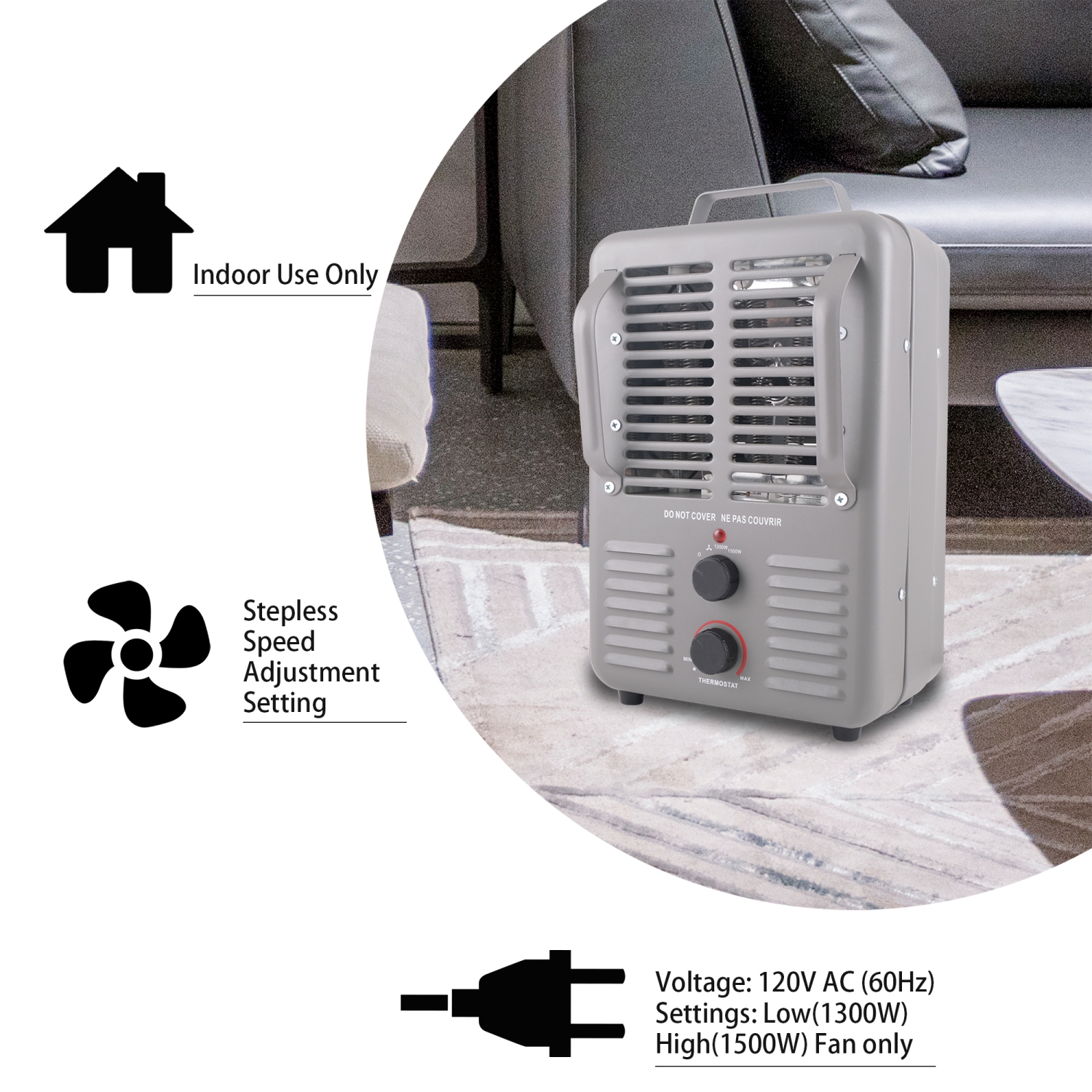 London Sunshine Milkhouse Utility Electric Portable Heater with Steel Body and Thermostat