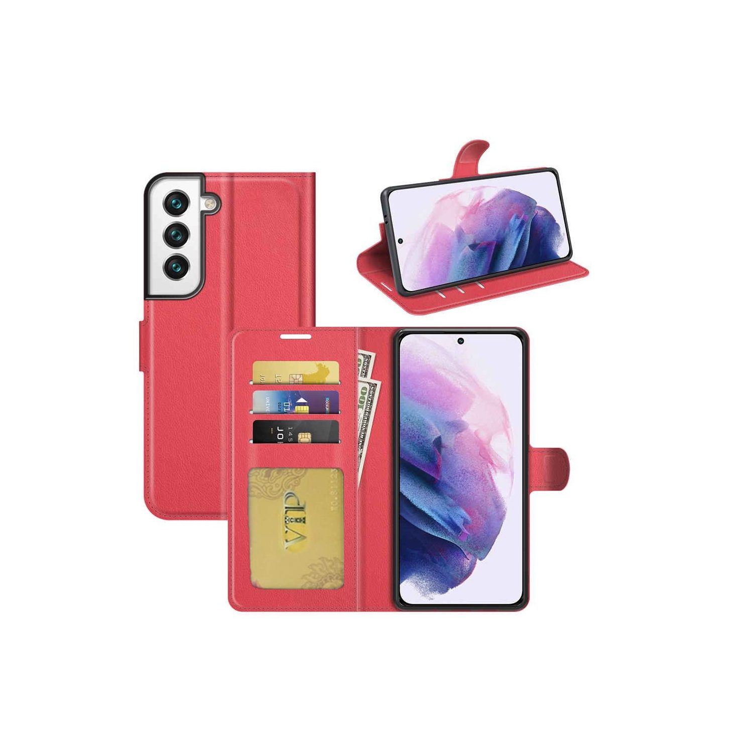 [CS] Samsung Galaxy S23 Case, Magnetic Leather Folio Wallet Flip Case Cover with Card Slot, Red