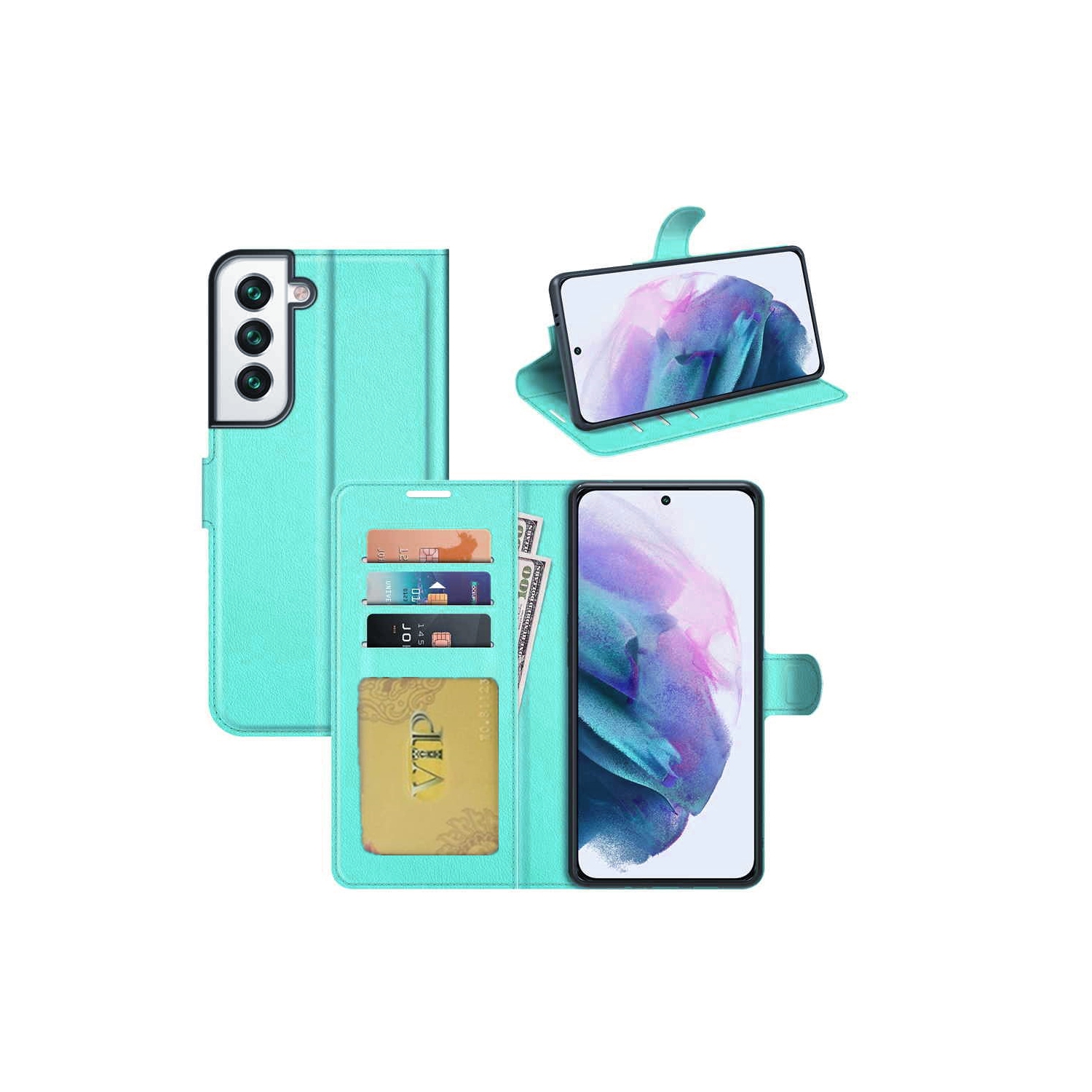 [CS] Samsung Galaxy S23 Case, Magnetic Leather Folio Wallet Flip Case Cover with Card Slot, Teal