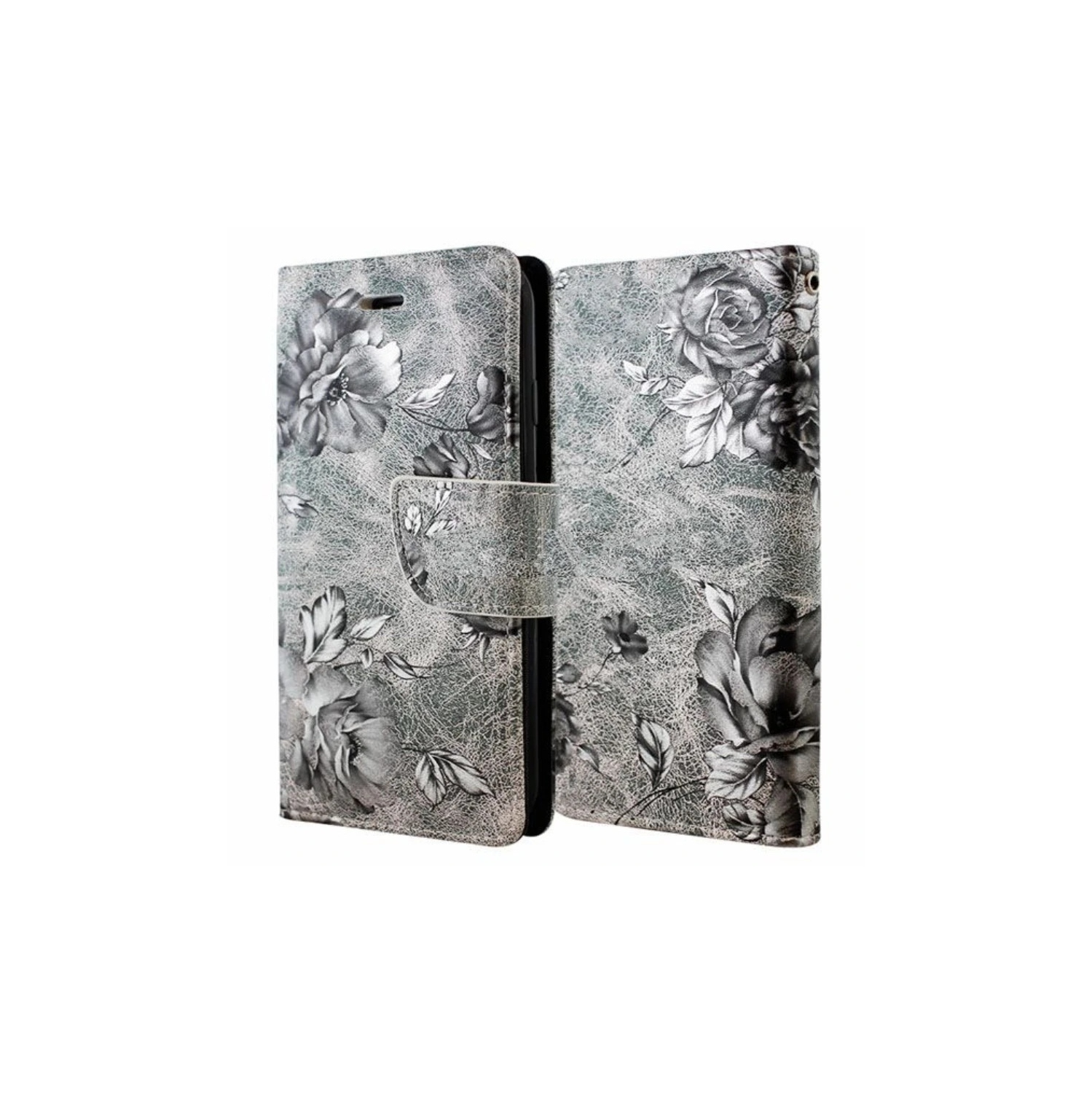 [CS] Samsung Galaxy S23 Plus Case, Magnetic Leather Folio Wallet Flip Case Cover with Card Slot, Grey Flower