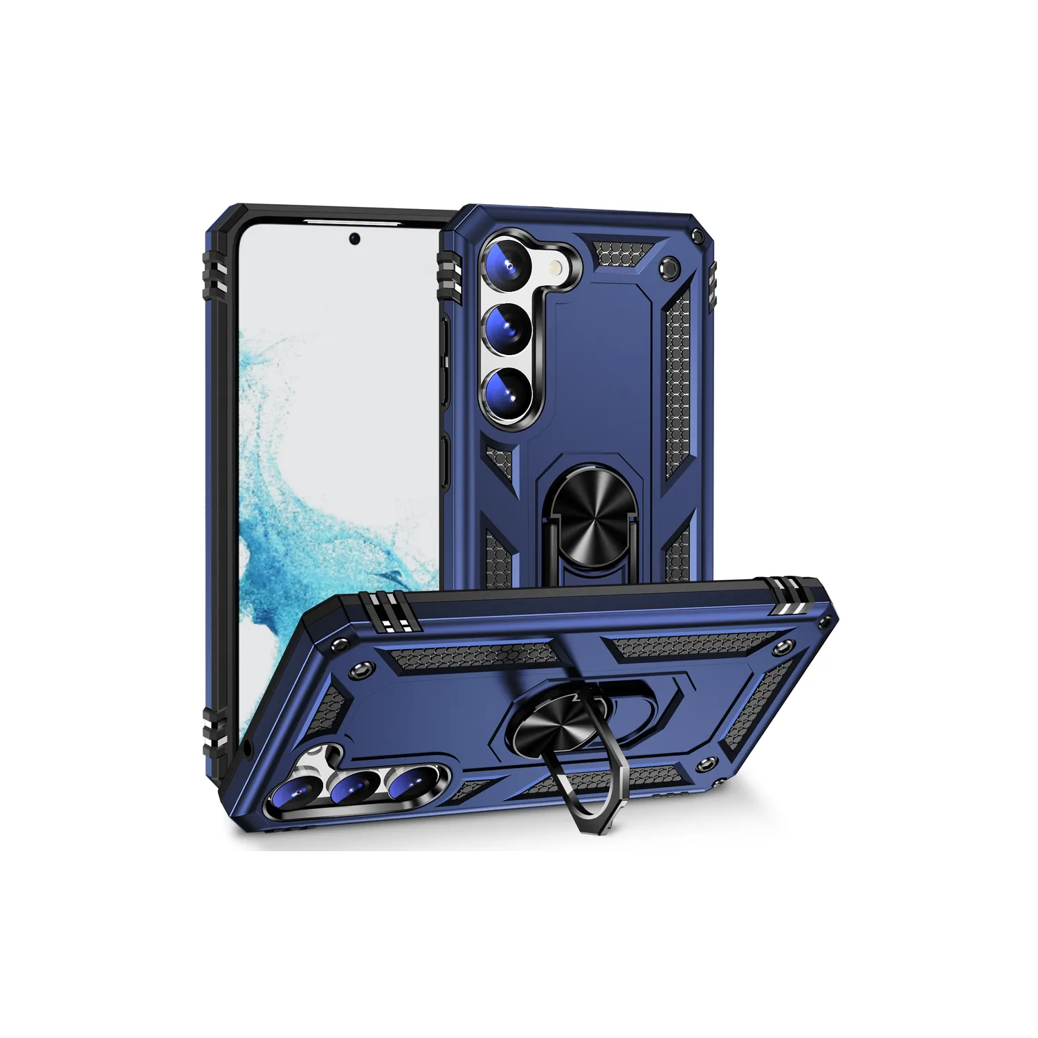 【CSmart】 Étui rigide magnétique hybride anti-chute avec support pour anneau pour Samsung Galaxy S23 Plus, Marine