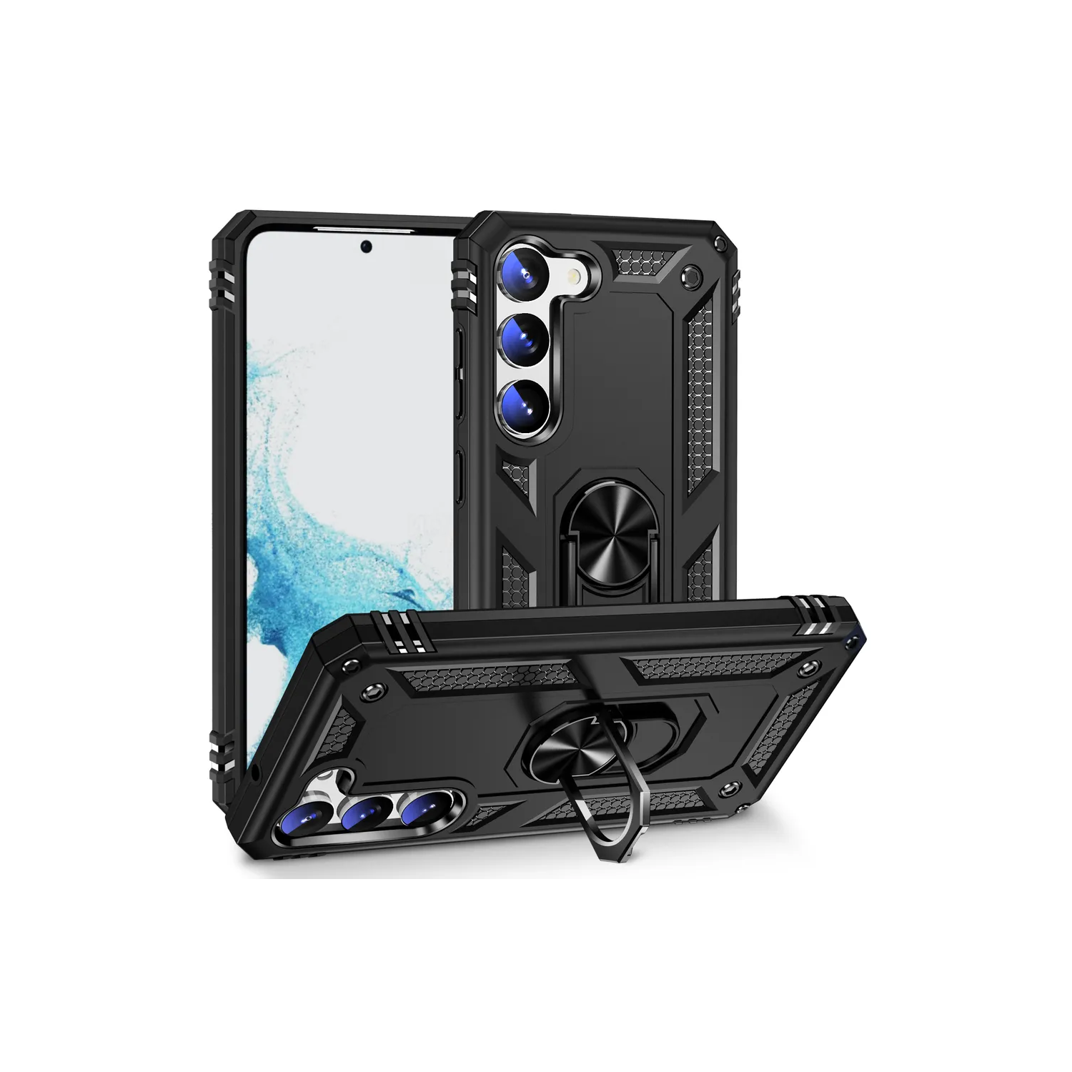 【CSmart】 Étui rigide magnétique hybride anti-chute avec support pour anneau pour Samsung Galaxy S23 Plus, Noir