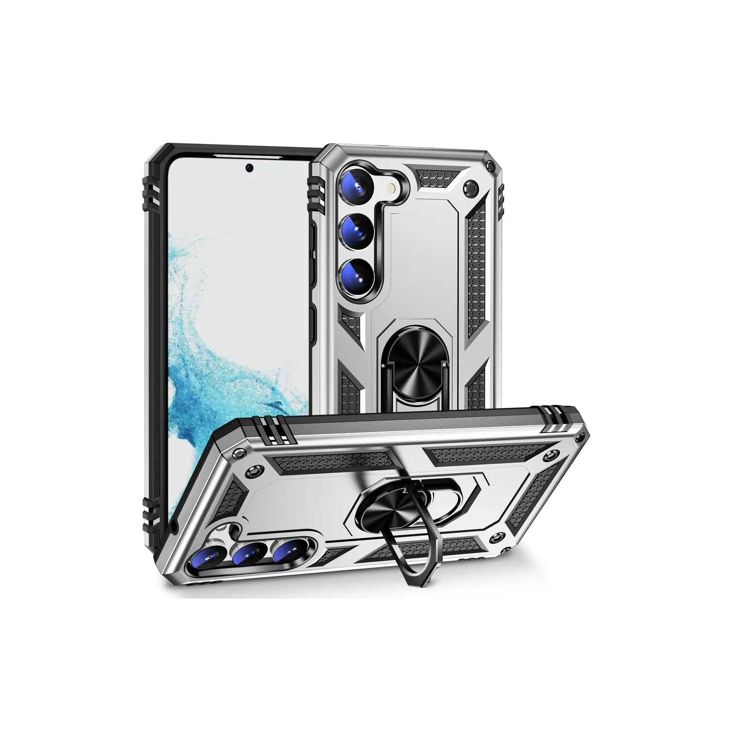 【CSmart】 Étui rigide magnétique hybride anti-chute avec support pour anneau pour Samsung Galaxy S23 Plus, Gris