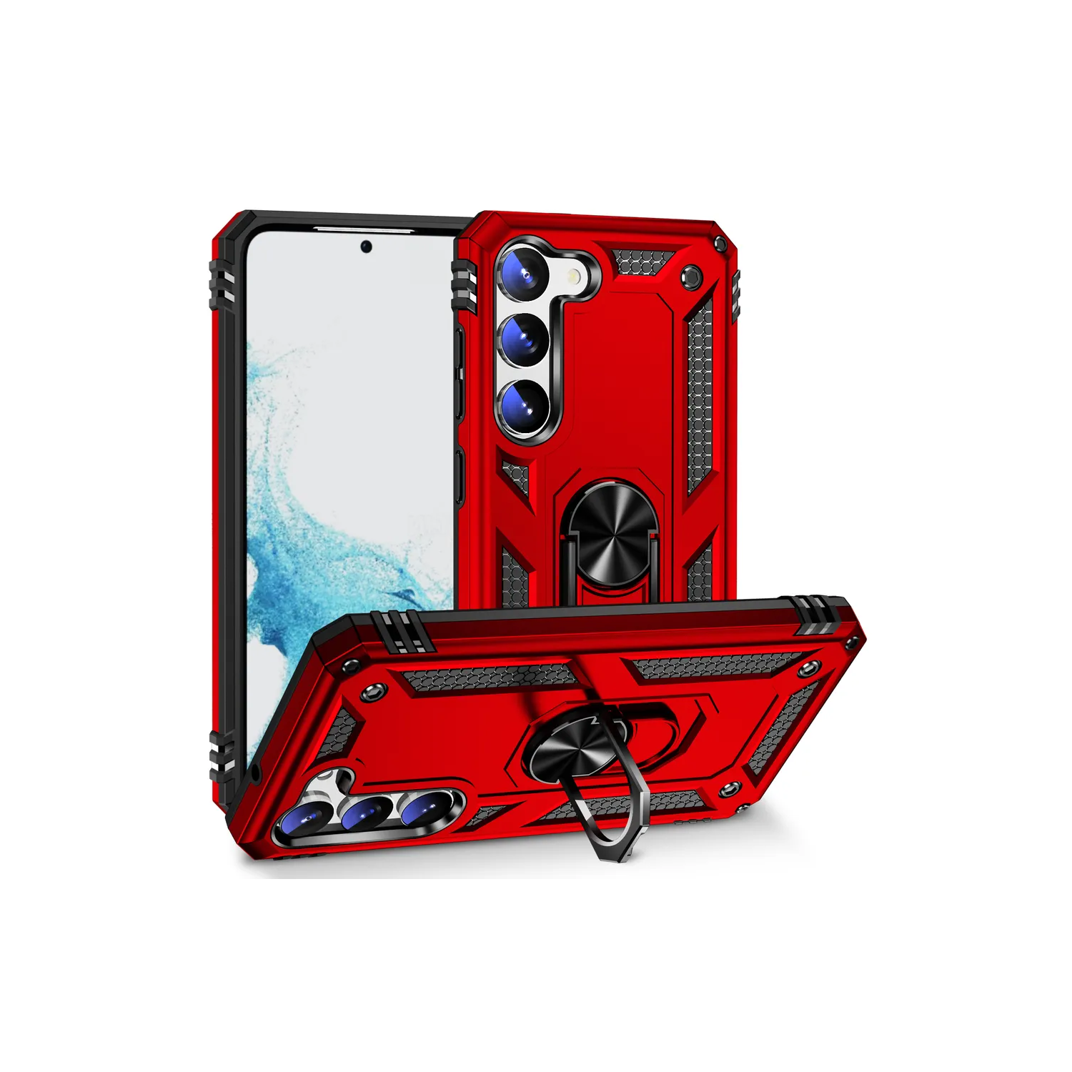 【CSmart】 Étui rigide magnétique hybride anti-chute avec support pour anneau pour Samsung Galaxy S23 Plus, Rouge