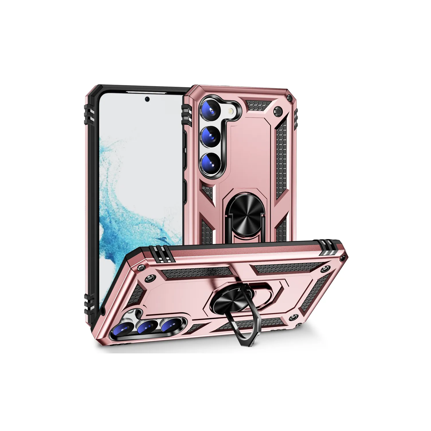 【CSmart】 Étui rigide magnétique hybride anti-chute avec support pour anneau pour Samsung Galaxy S23 Plus, Or Rose