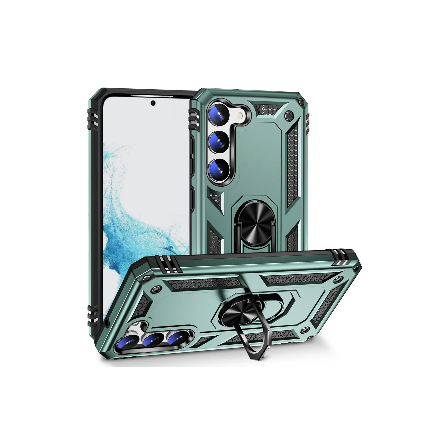 【CSmart】 Étui rigide magnétique hybride anti-chute avec support pour anneau pour Samsung Galaxy S23 Plus, Vert Minuit