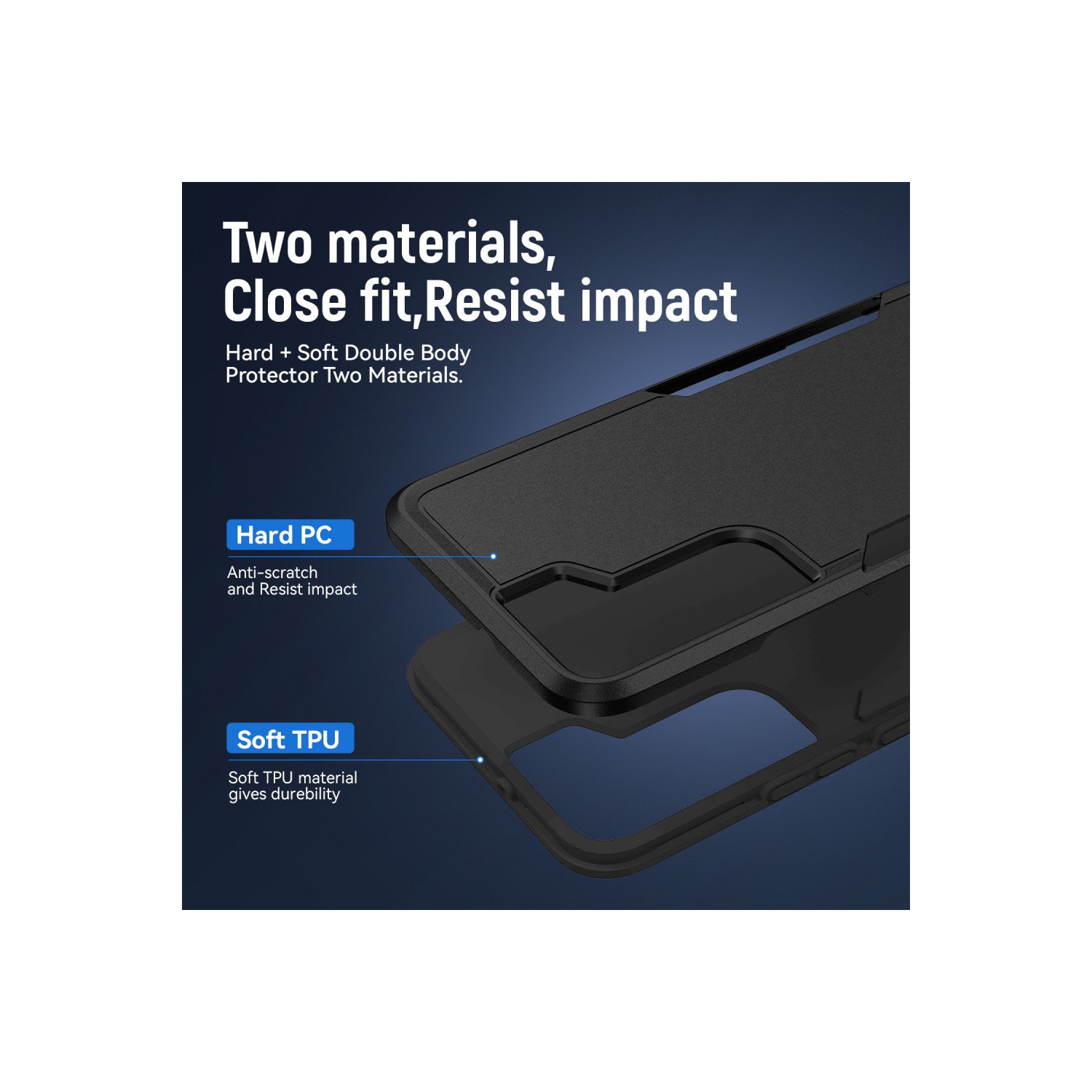 【CSmart】 Étui Coque rigide pour pare-chocs en caoutchouc résistant à deux couches pour Samsung Galaxy S23 Plus, Noir