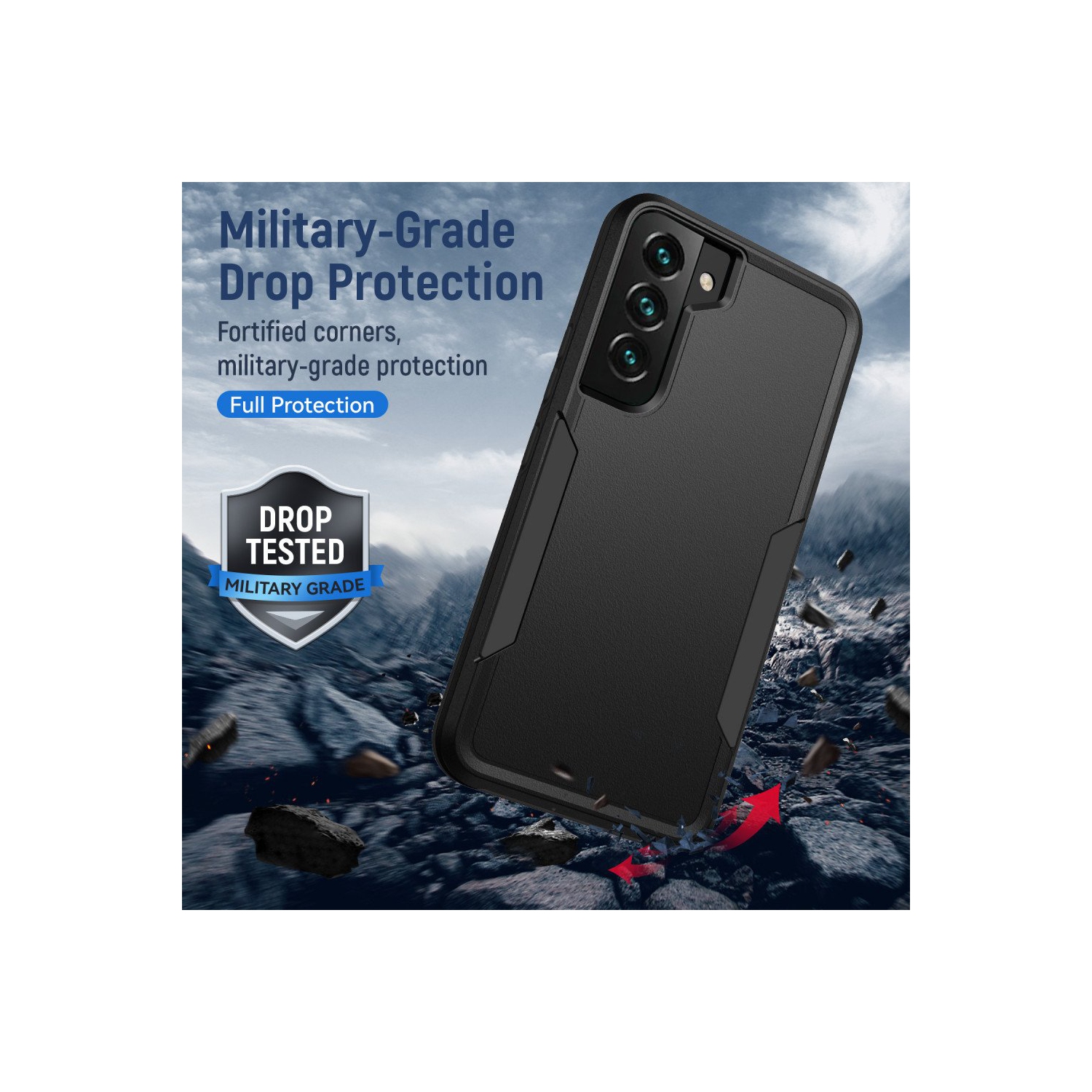 【CSmart】 Étui Coque rigide pour pare-chocs en caoutchouc résistant à deux couches pour Samsung Galaxy S23, Noir