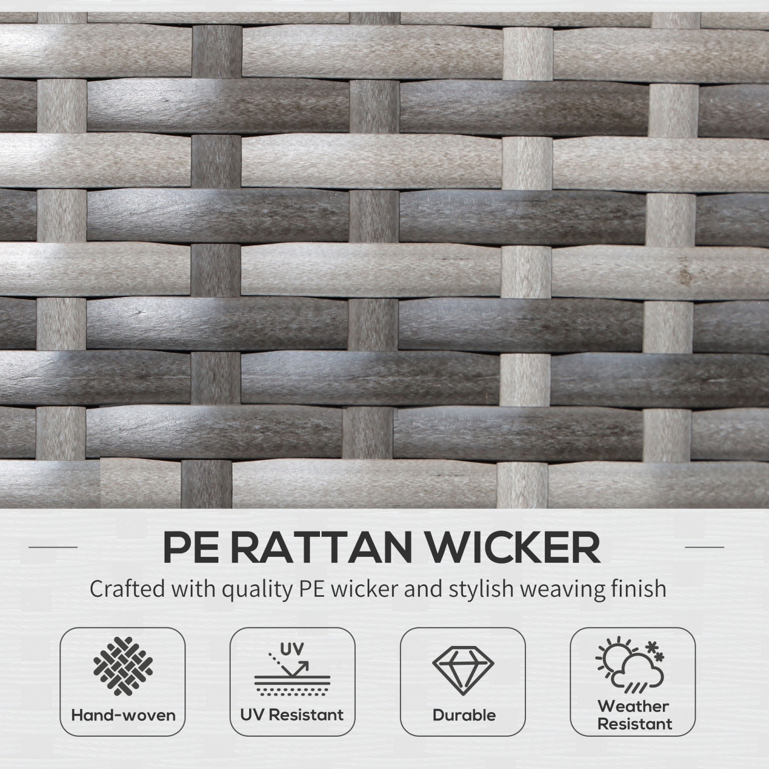 Ensemble de meubles de patio en osier de 3 pièces Outsunny, ensemble bistro en rotin avec table basse et coussins, ensemble de détente extérieur pour