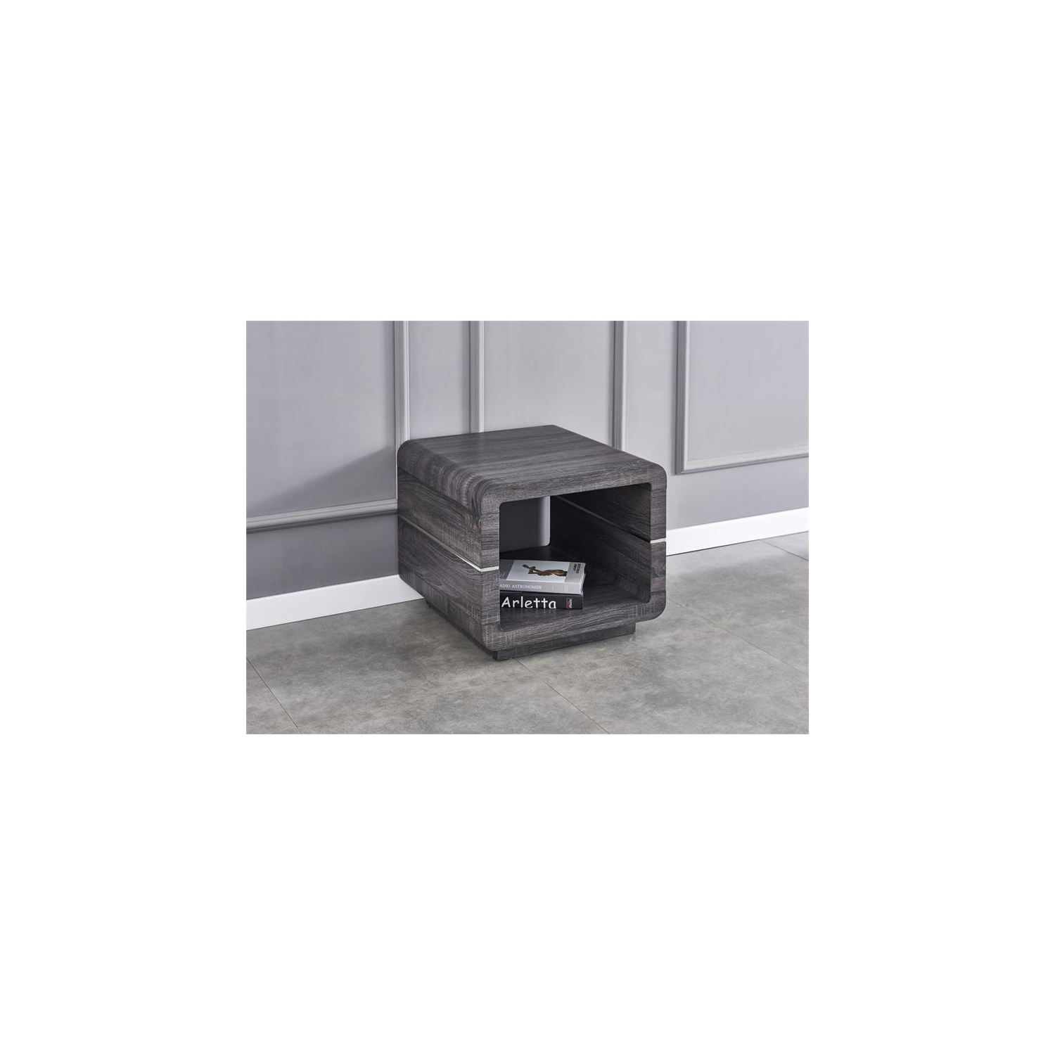 Contemporary Wood End Table with Gray Walnut Paper Wrap